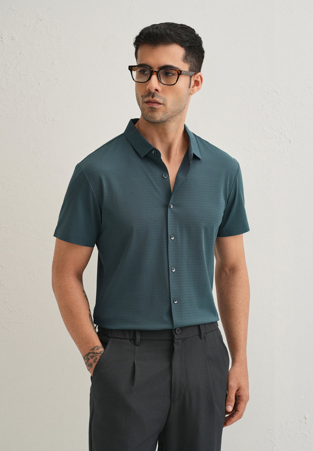 Self Pattern Cyan Stitchless Shirt