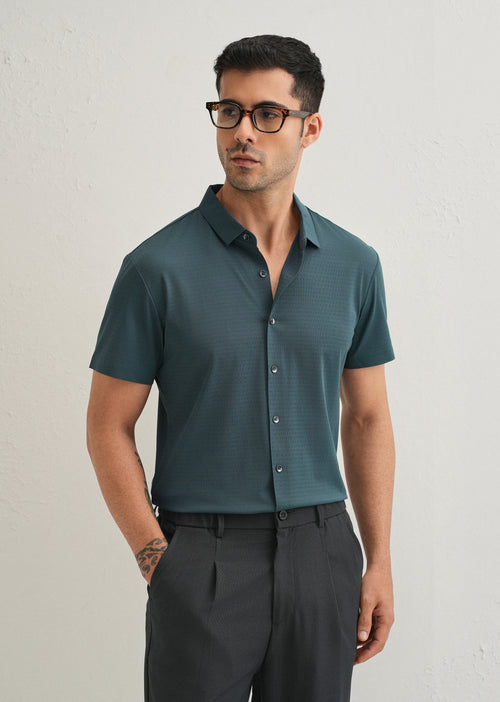 Self Pattern Cyan Stitchless Shirt