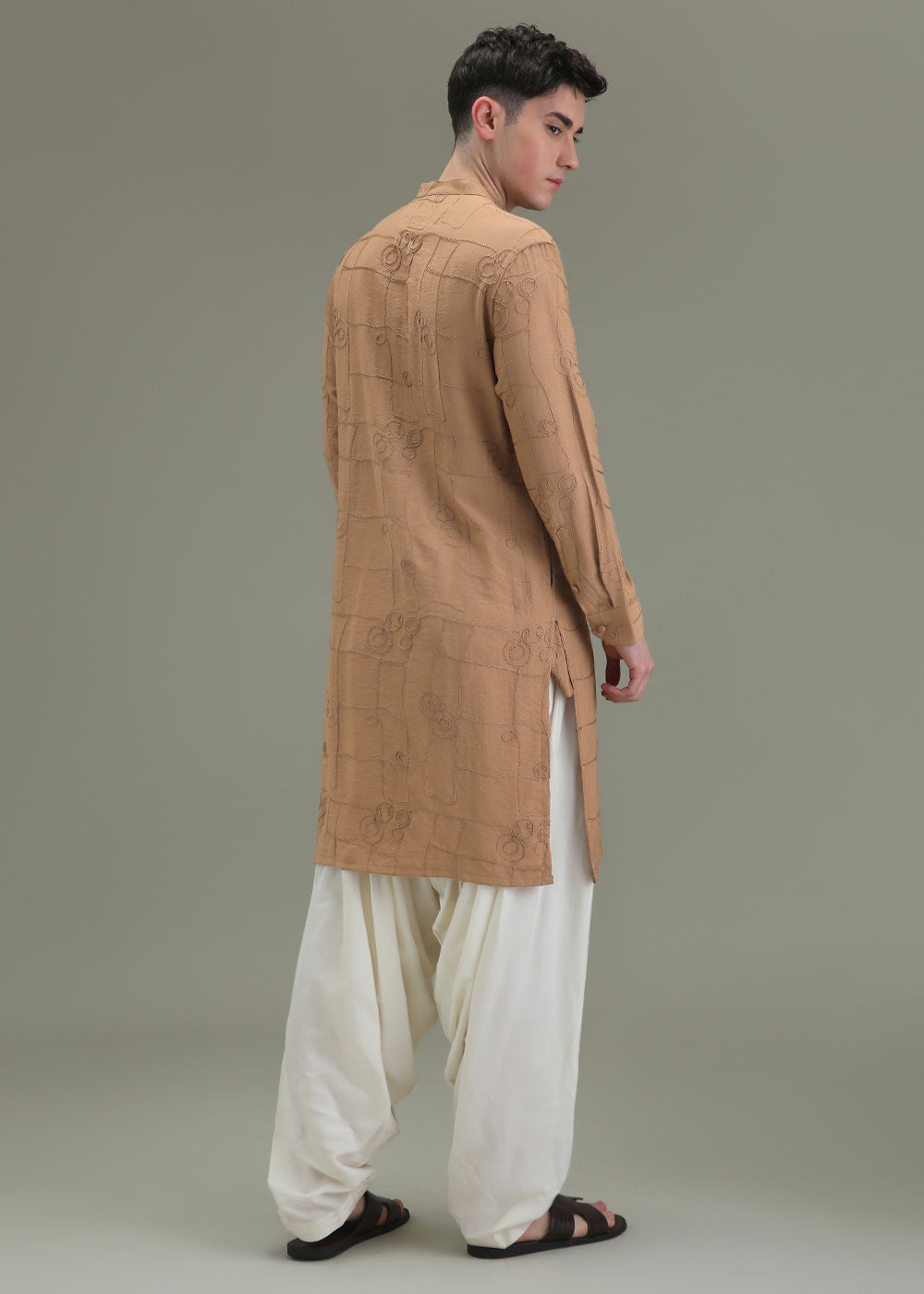 Sand Brown Self Embroidered Kurta