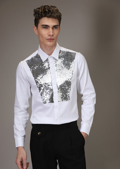 Sequence debonair designer white shirt