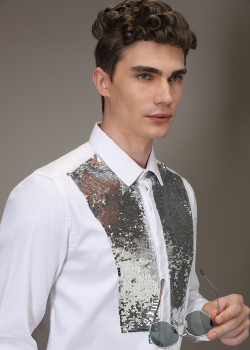 Sequence debonair designer white shirt