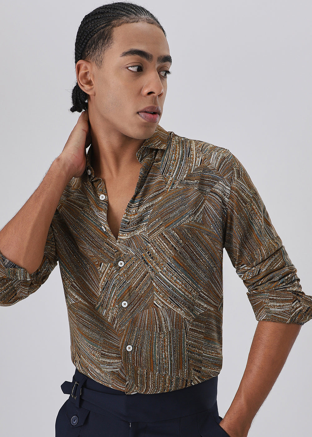 Serene Strokes Brown Feather Shirt