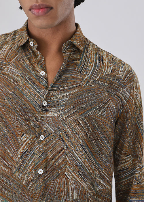 Serene Strokes Brown Feather Shirt