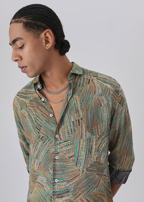 Serene Strokes Green Feather Shirt