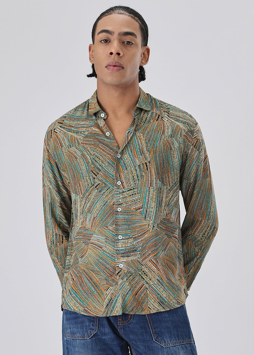 Serene Strokes Green Feather Shirt
