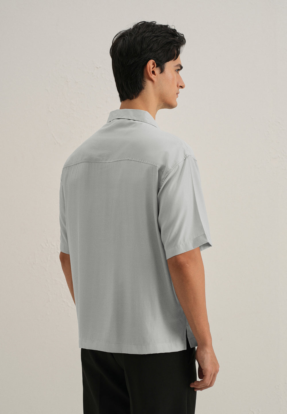 Shadow Grey Plain Sheen Cuban Collar Shirt