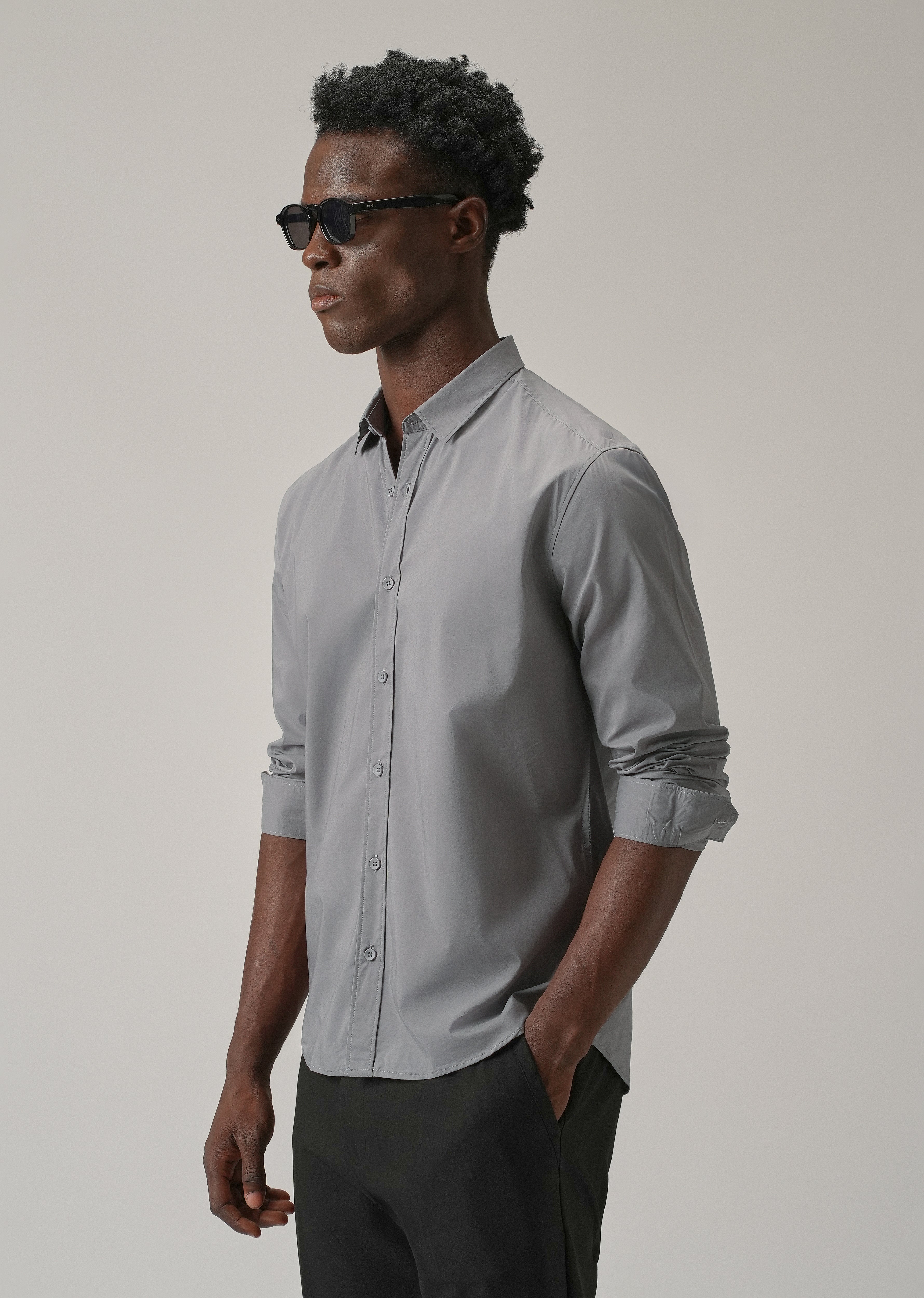 Shale Grey Plain Cotton Shirt