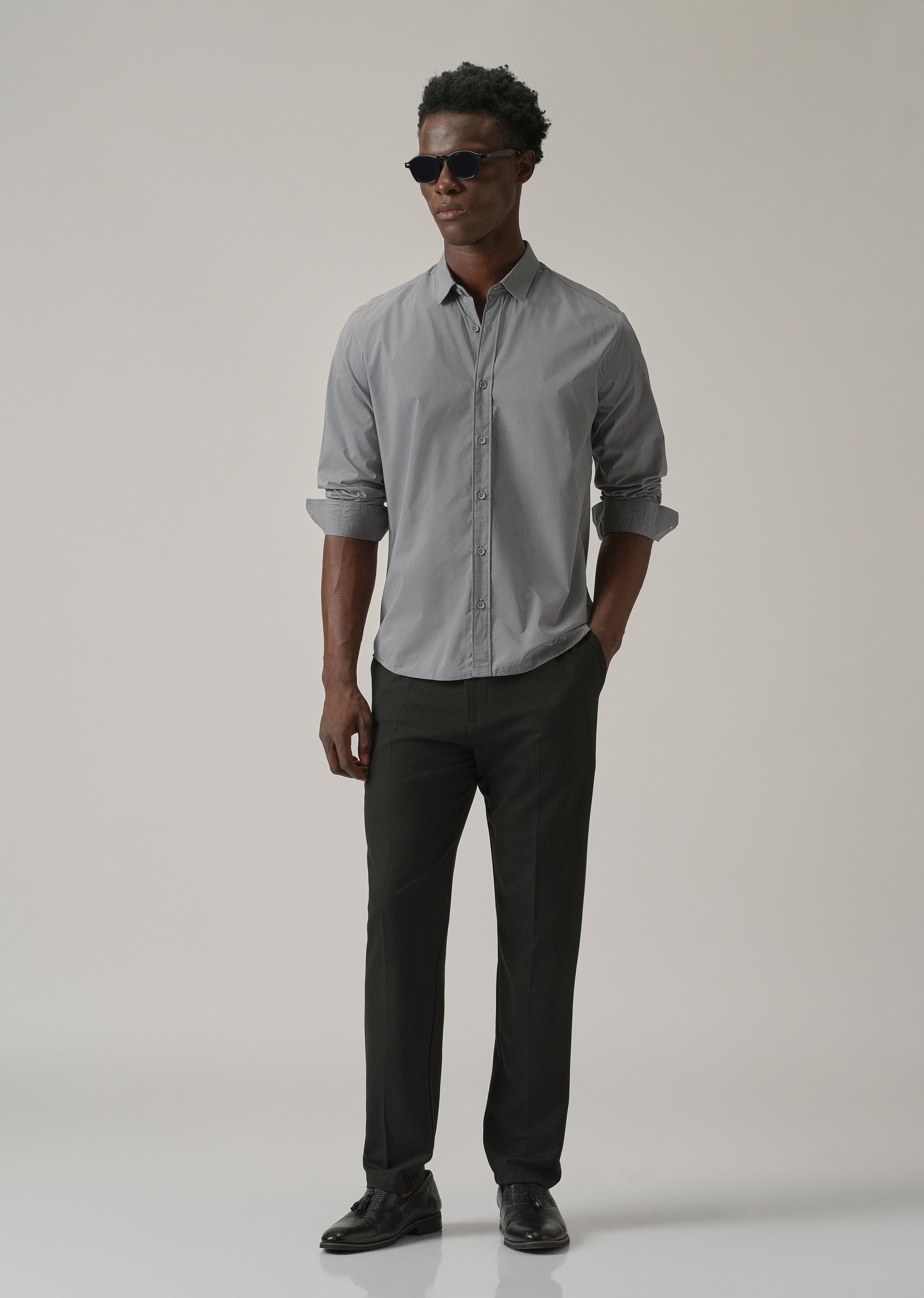 Shale Grey Plain Cotton Shirt