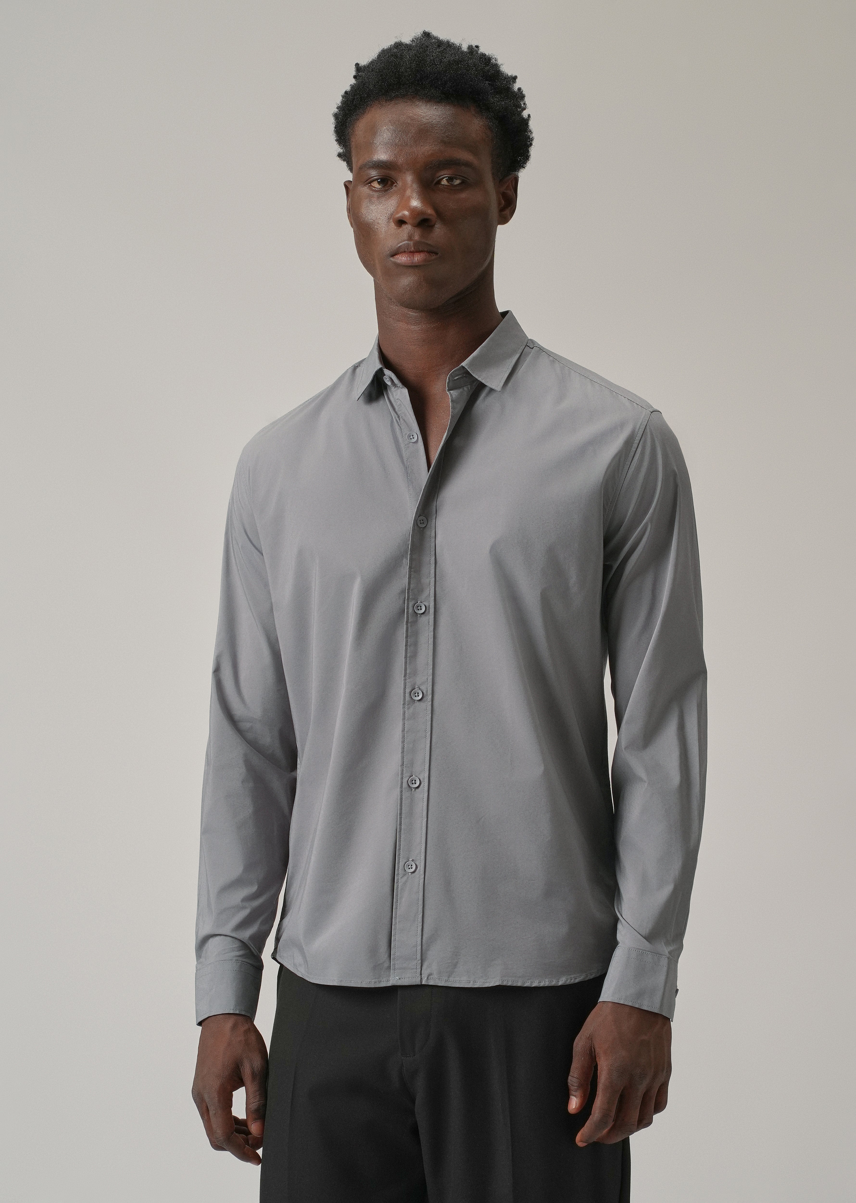 Shale Grey Plain Cotton Shirt