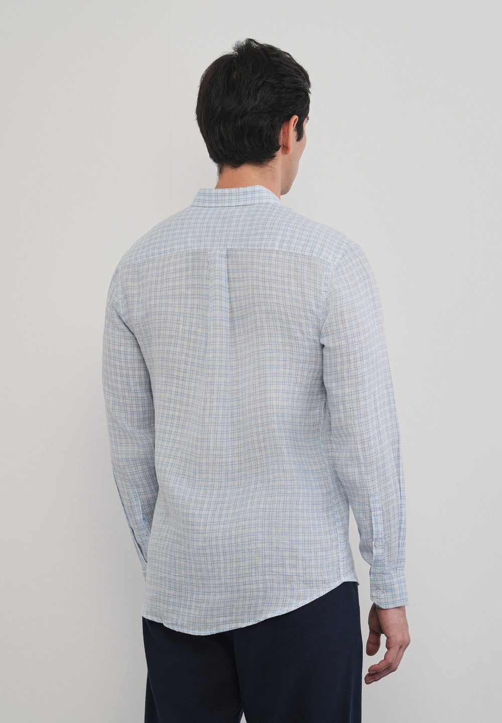 Sky Blue 100% Pure Linen Check Shirt