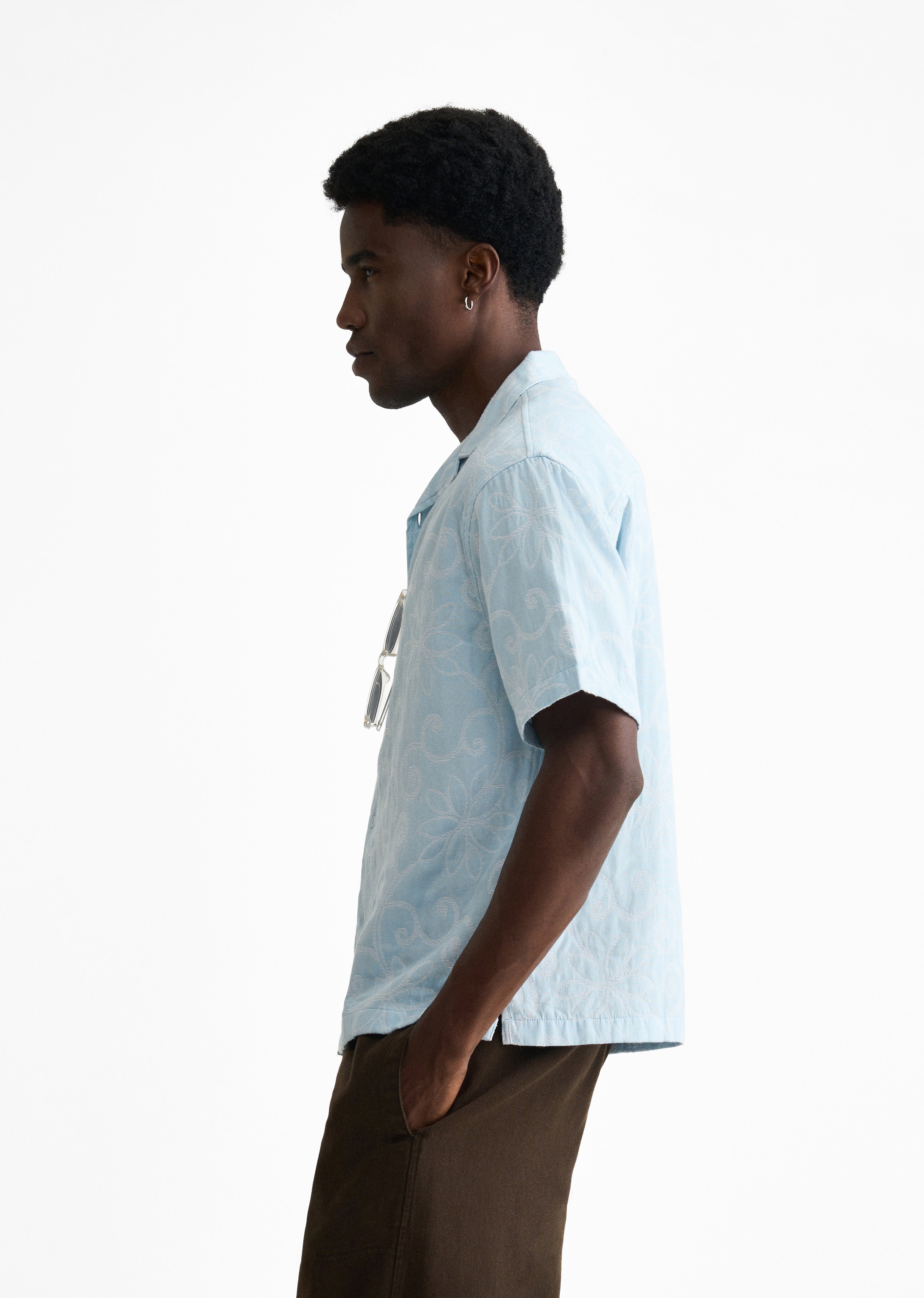 Sky Blue Floral Jacquard Shirt