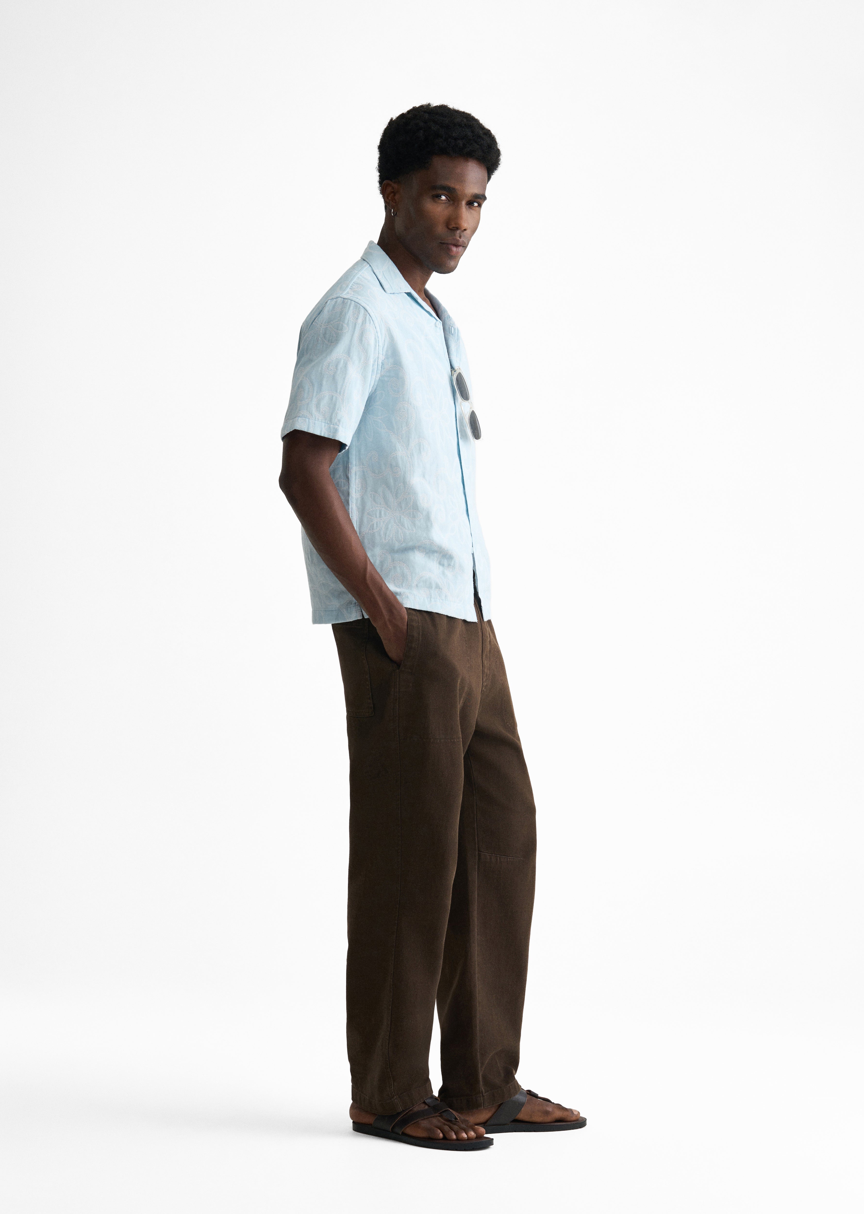 Sky Blue Floral Jacquard Shirt