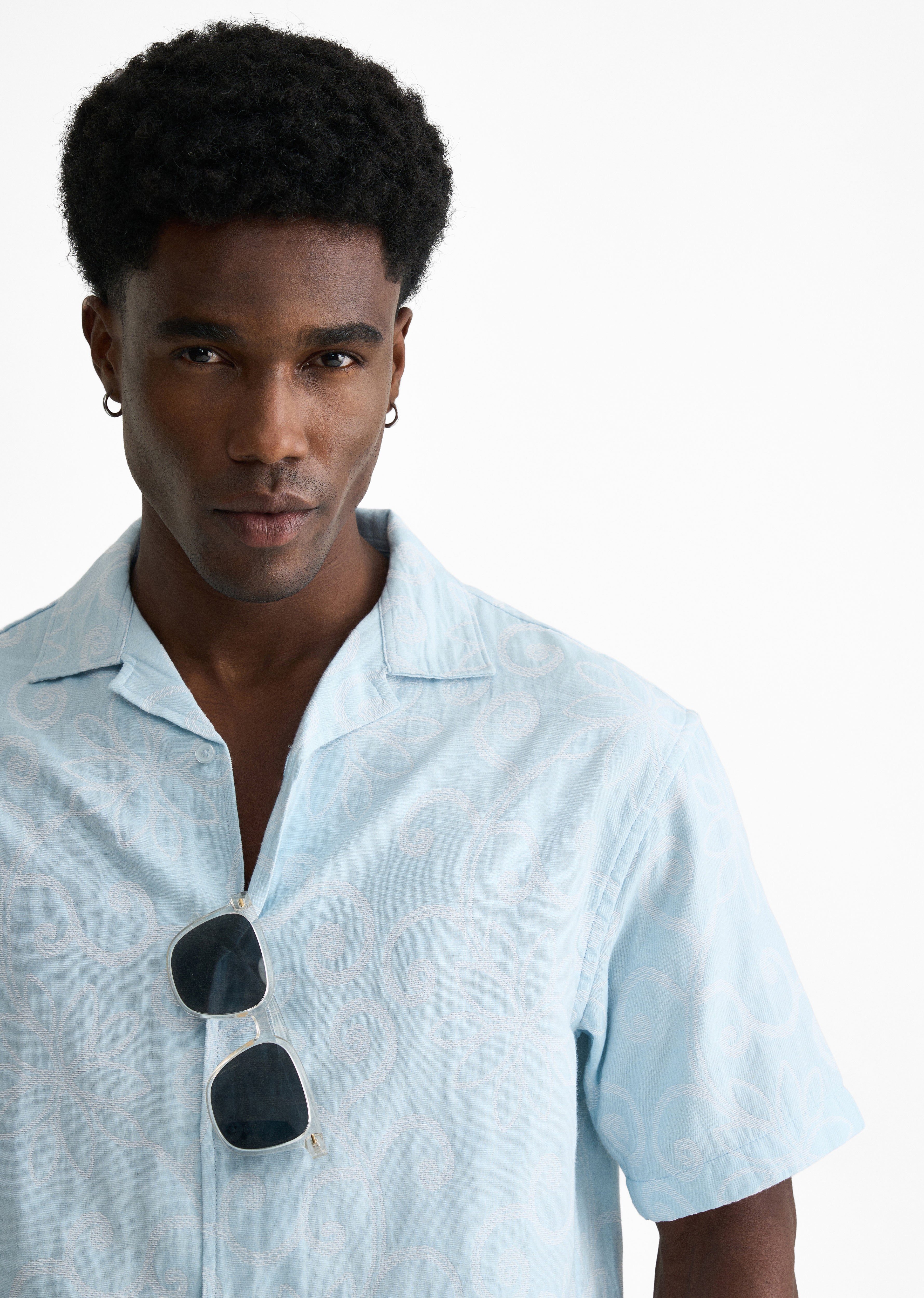 Sky Blue Floral Jacquard Shirt