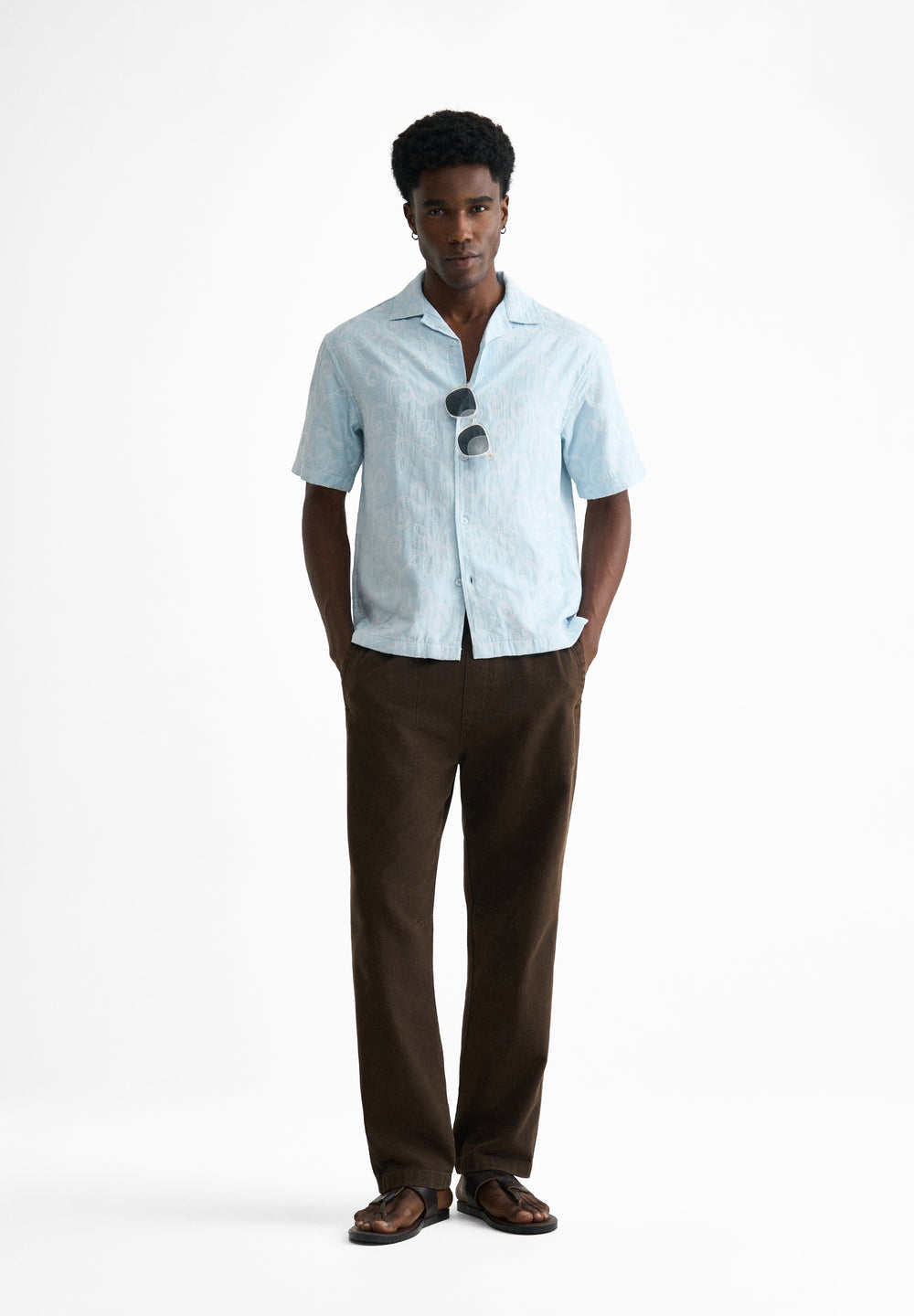 Sky Blue Floral Jacquard Shirt