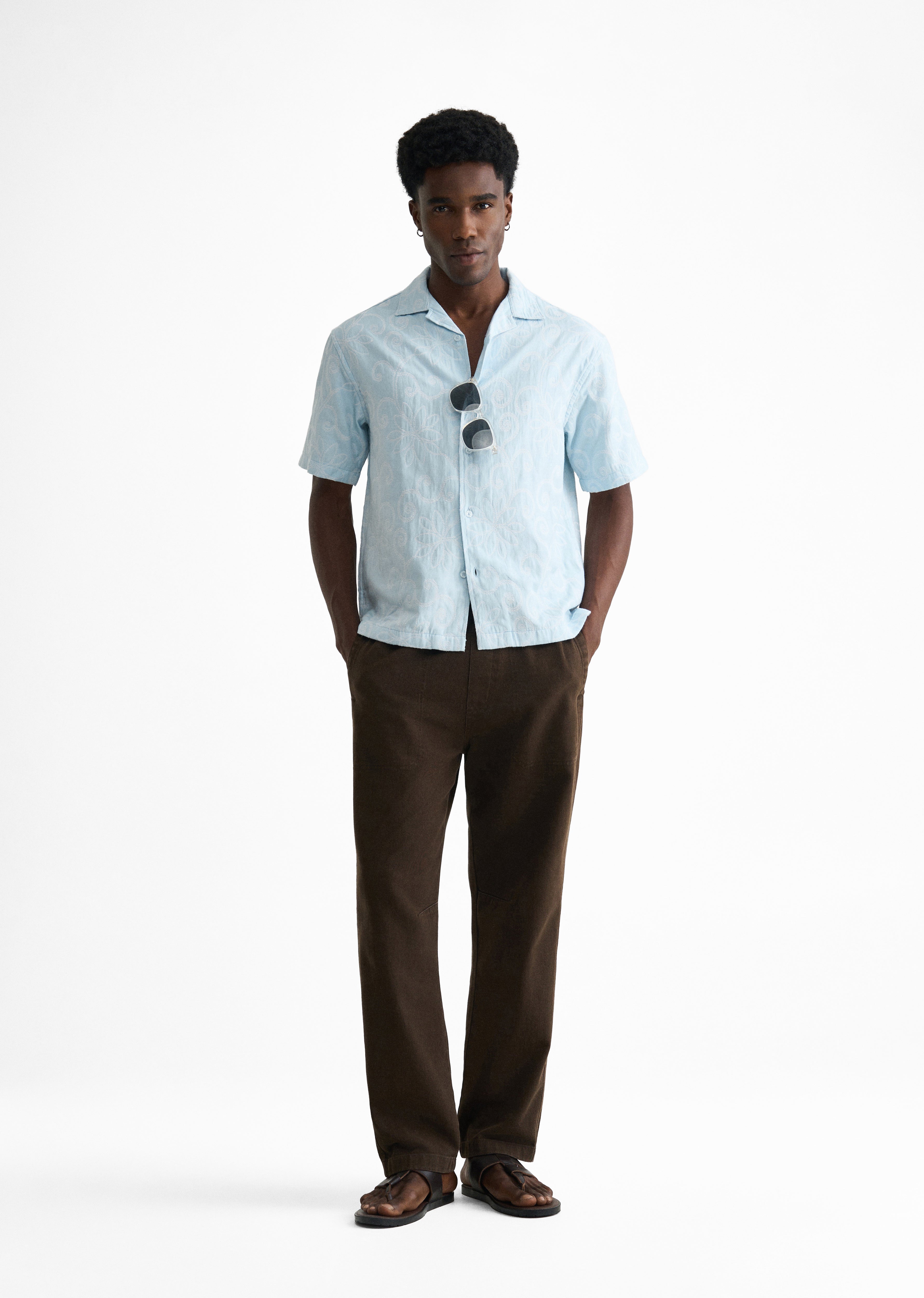 Sky Blue Floral Jacquard Shirt