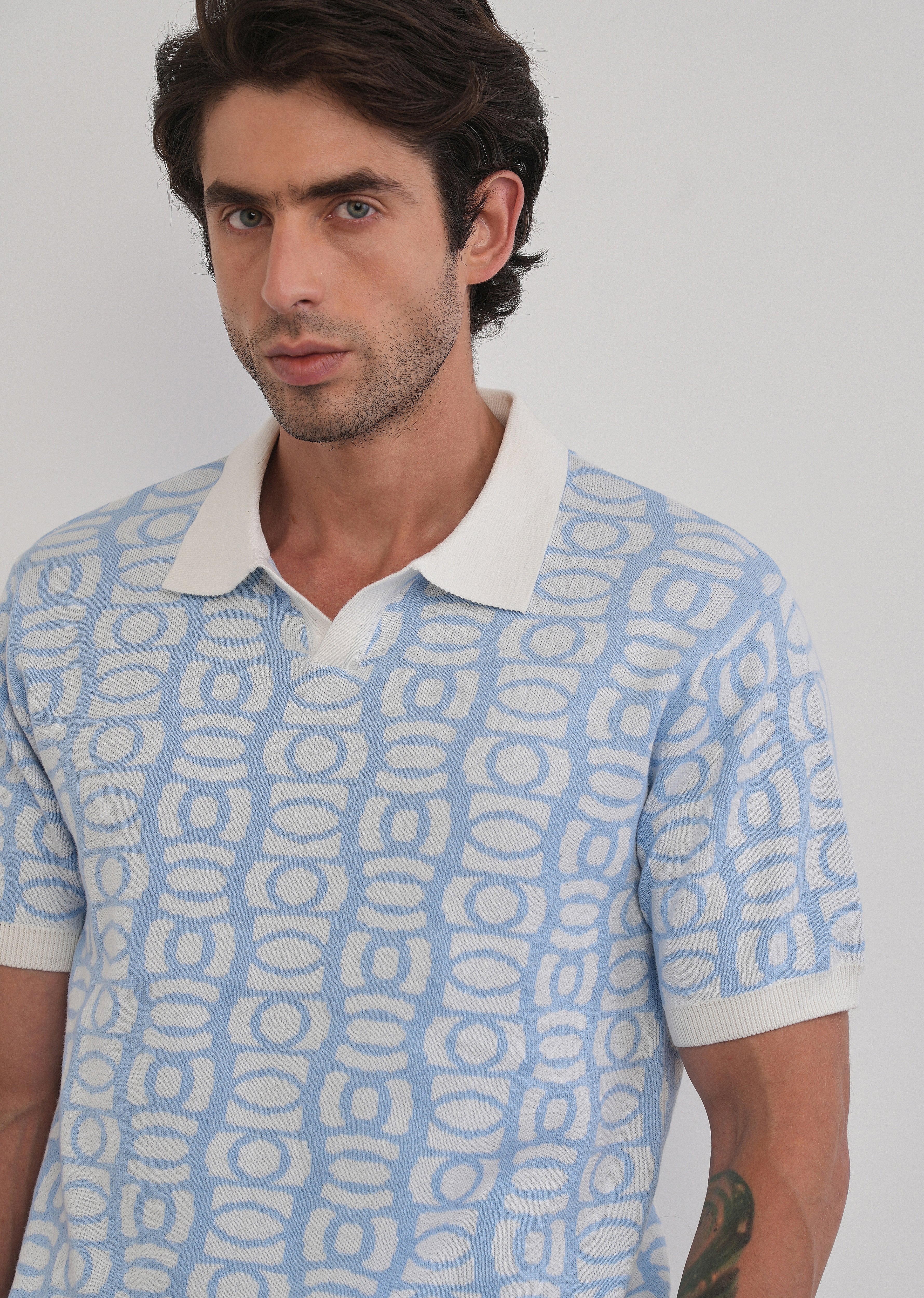 Cotton Sky Blue Knitted Polo
