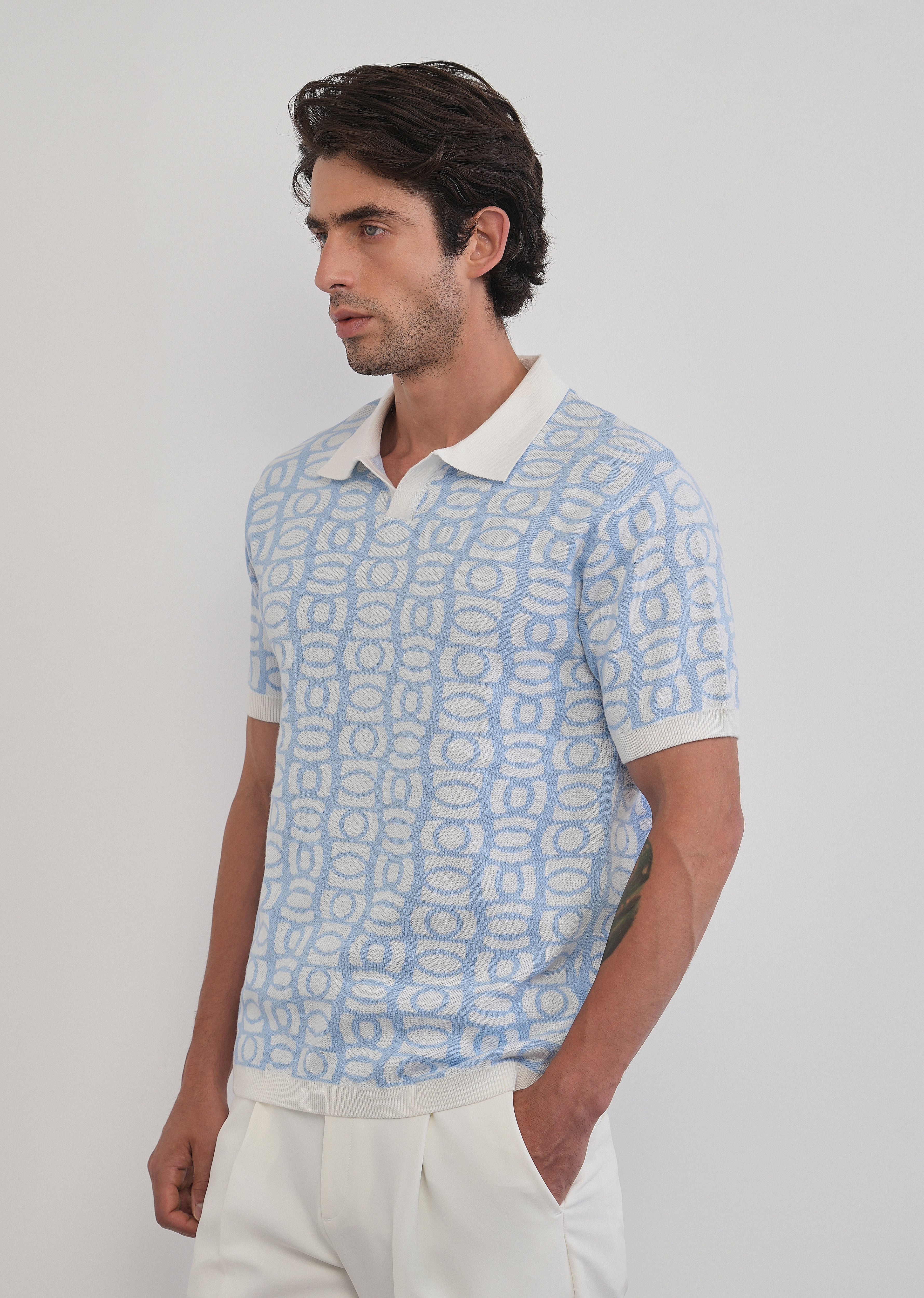 Cotton Sky Blue Knitted Polo