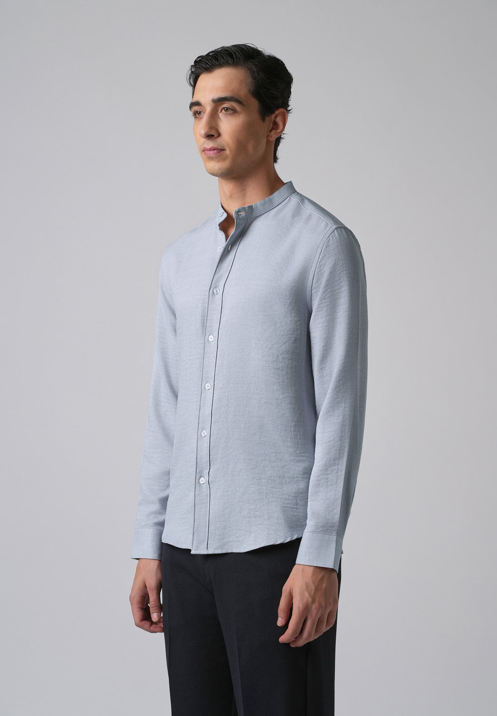 Sky Blue Plain Mandarin Collar Shirt