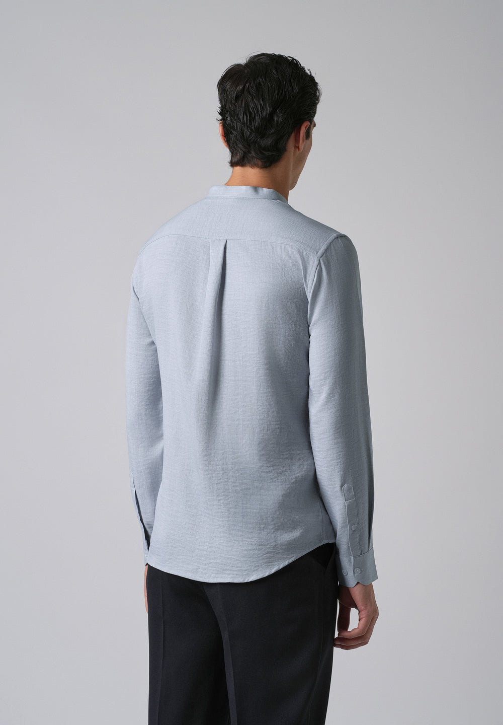 Sky Blue Plain Mandarin Collar Shirt