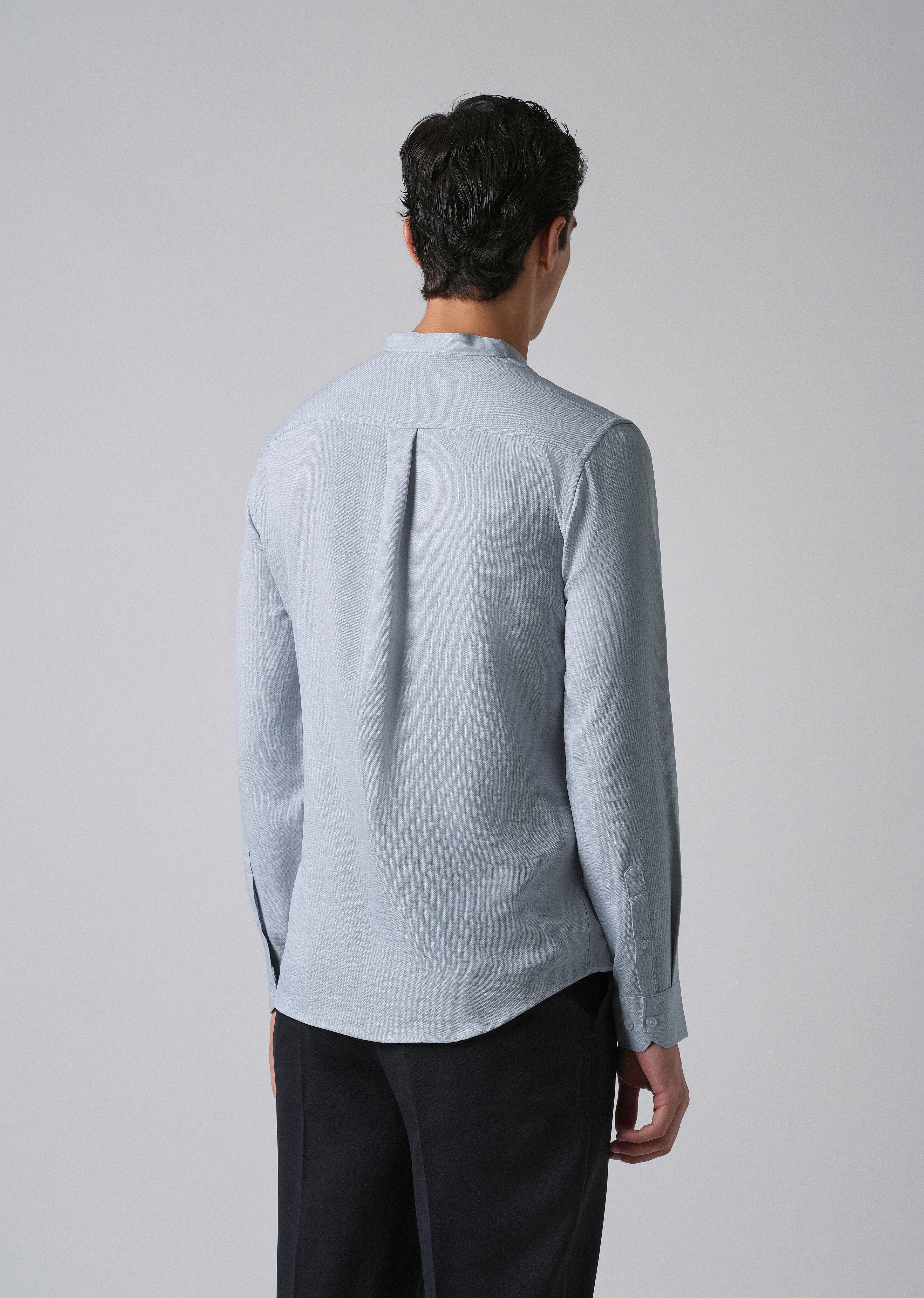 Sky Blue Plain Mandarin Collar Shirt