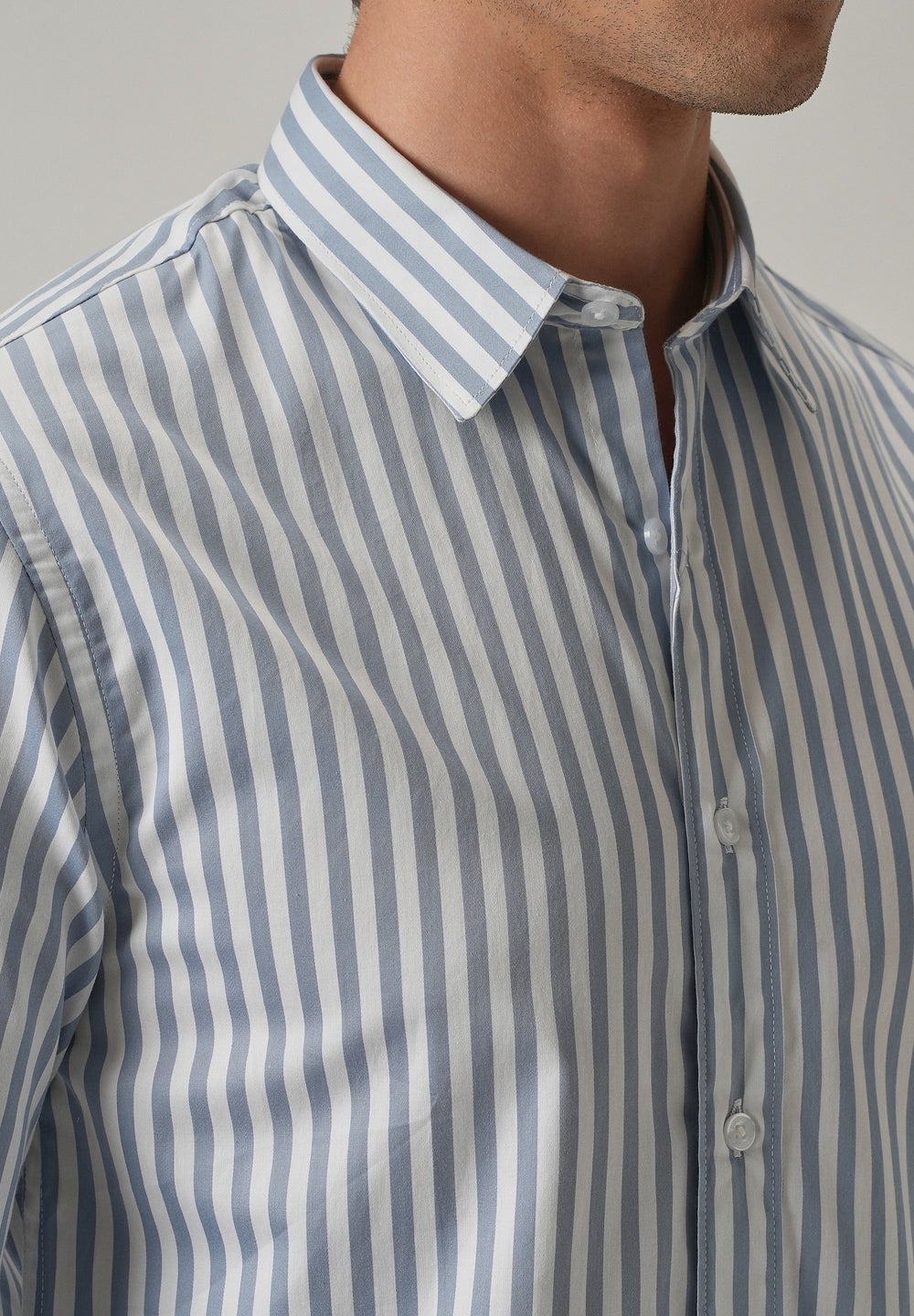 Sky Blue Satin Pin Stripe Shirt