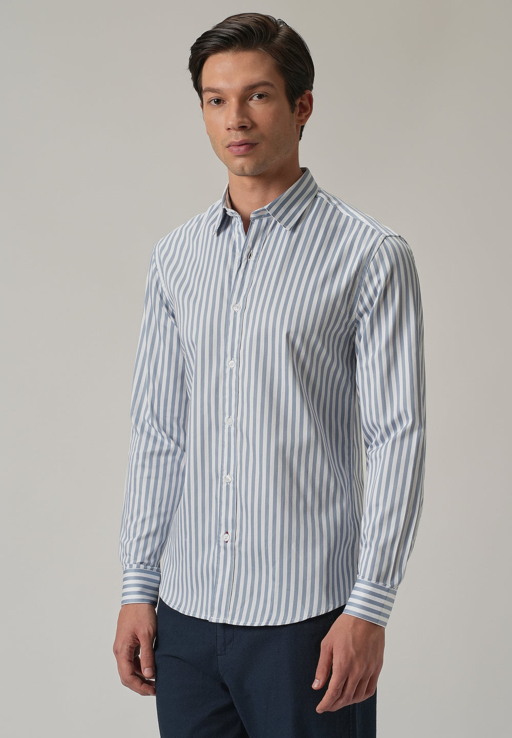 Sky Blue Satin Pin Stripe Shirt