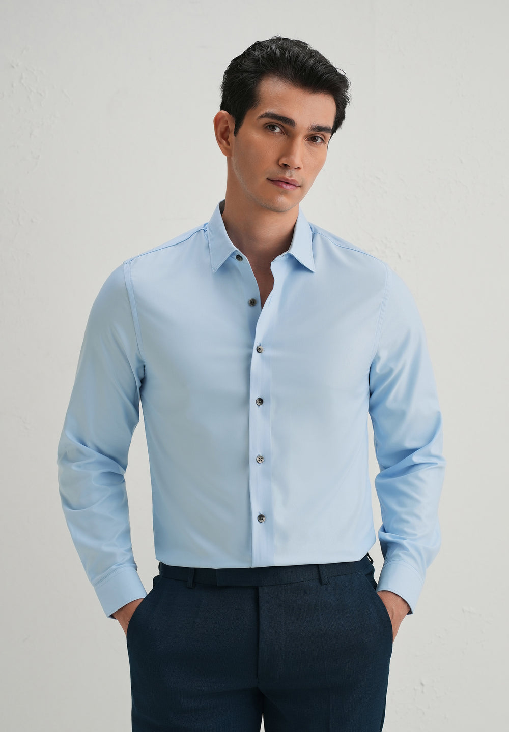 Sky Blue Stitchless Placket Plain Shirt