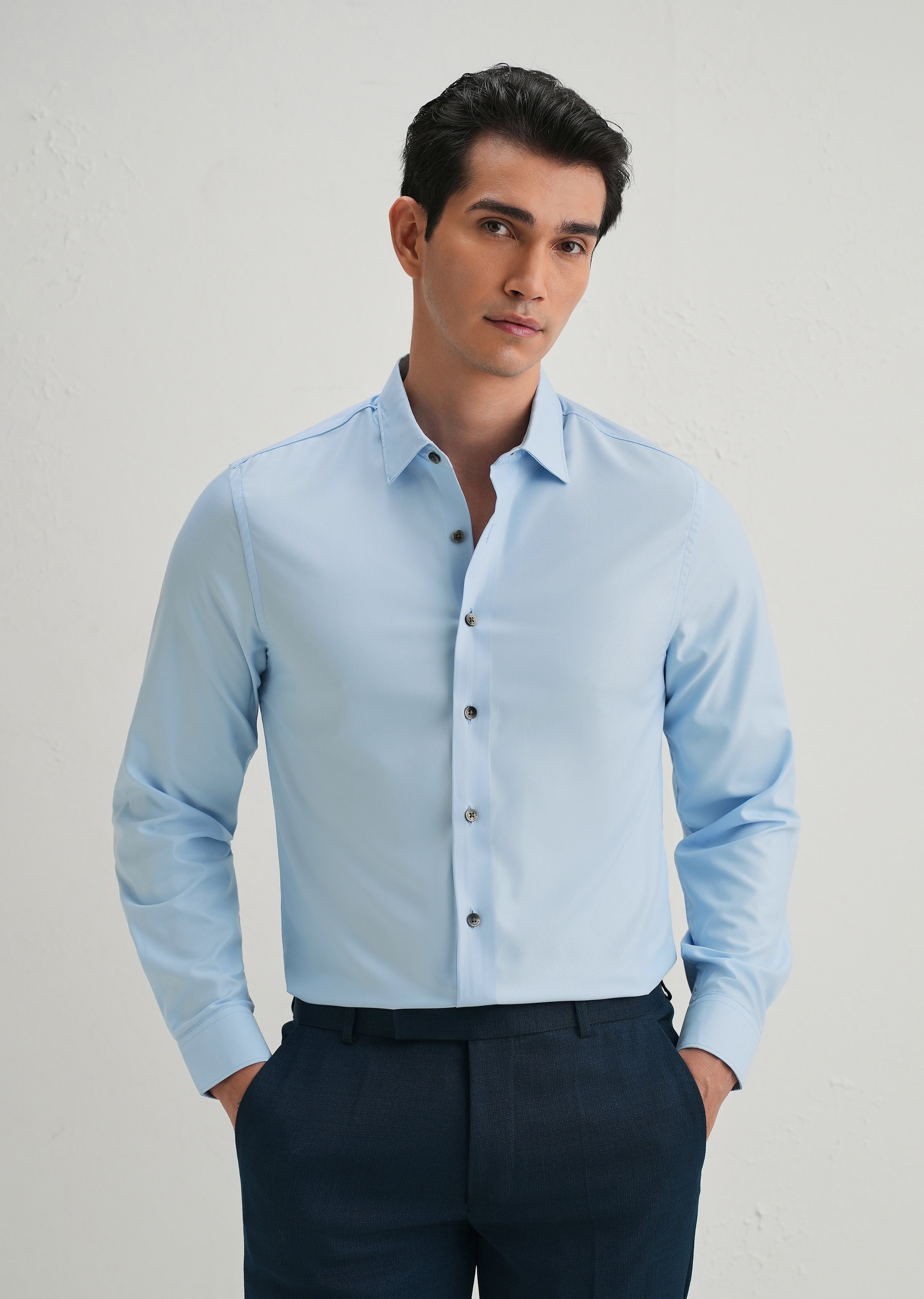 Sky Blue Stitchless Placket Plain Shirt