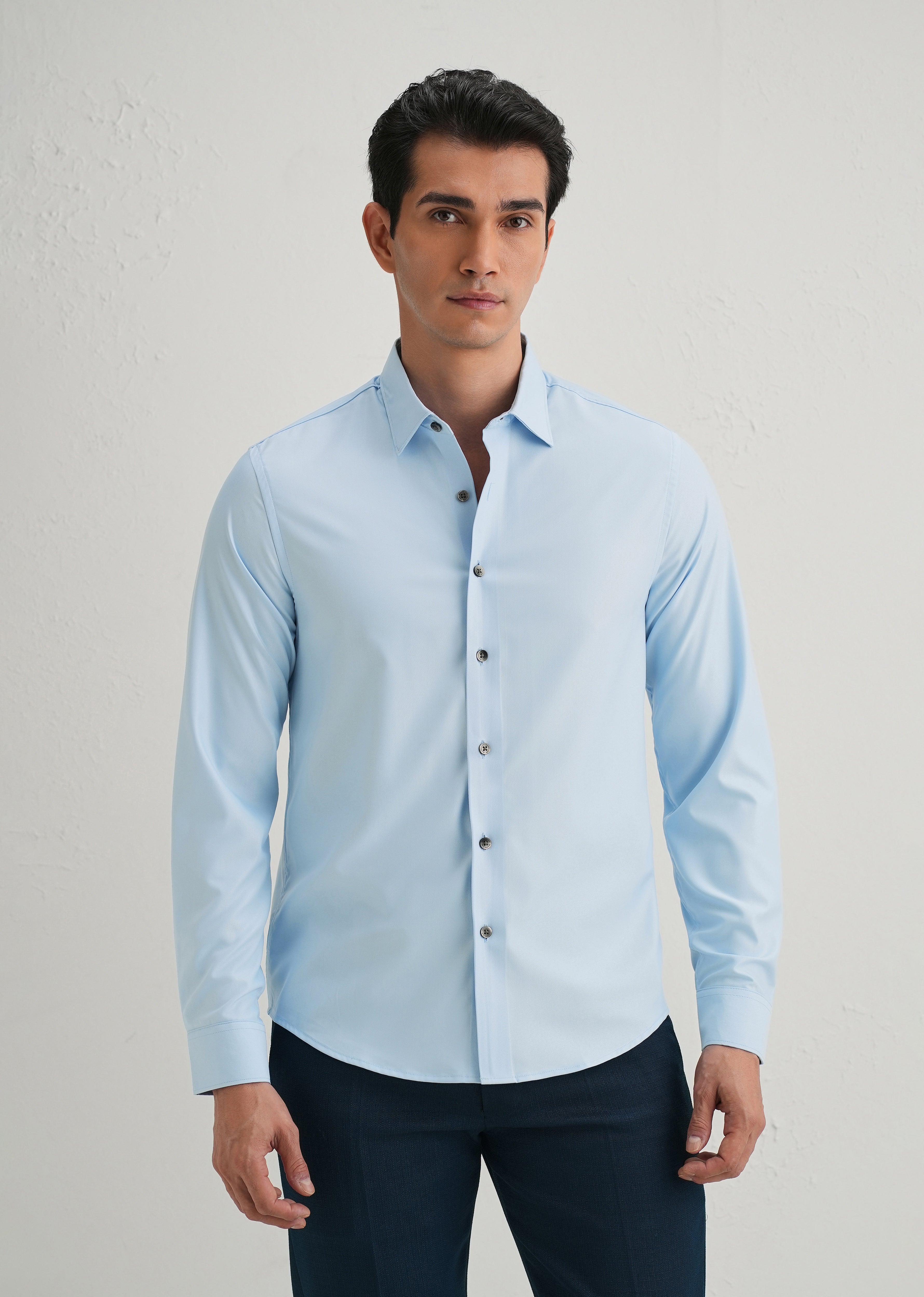 Sky Blue Stitchless Placket Plain Shirt