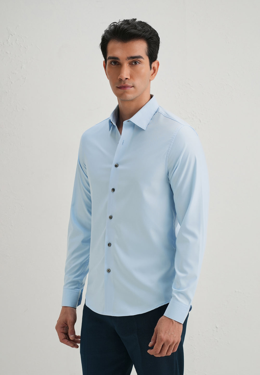 Sky Blue Stitchless Placket Plain Shirt