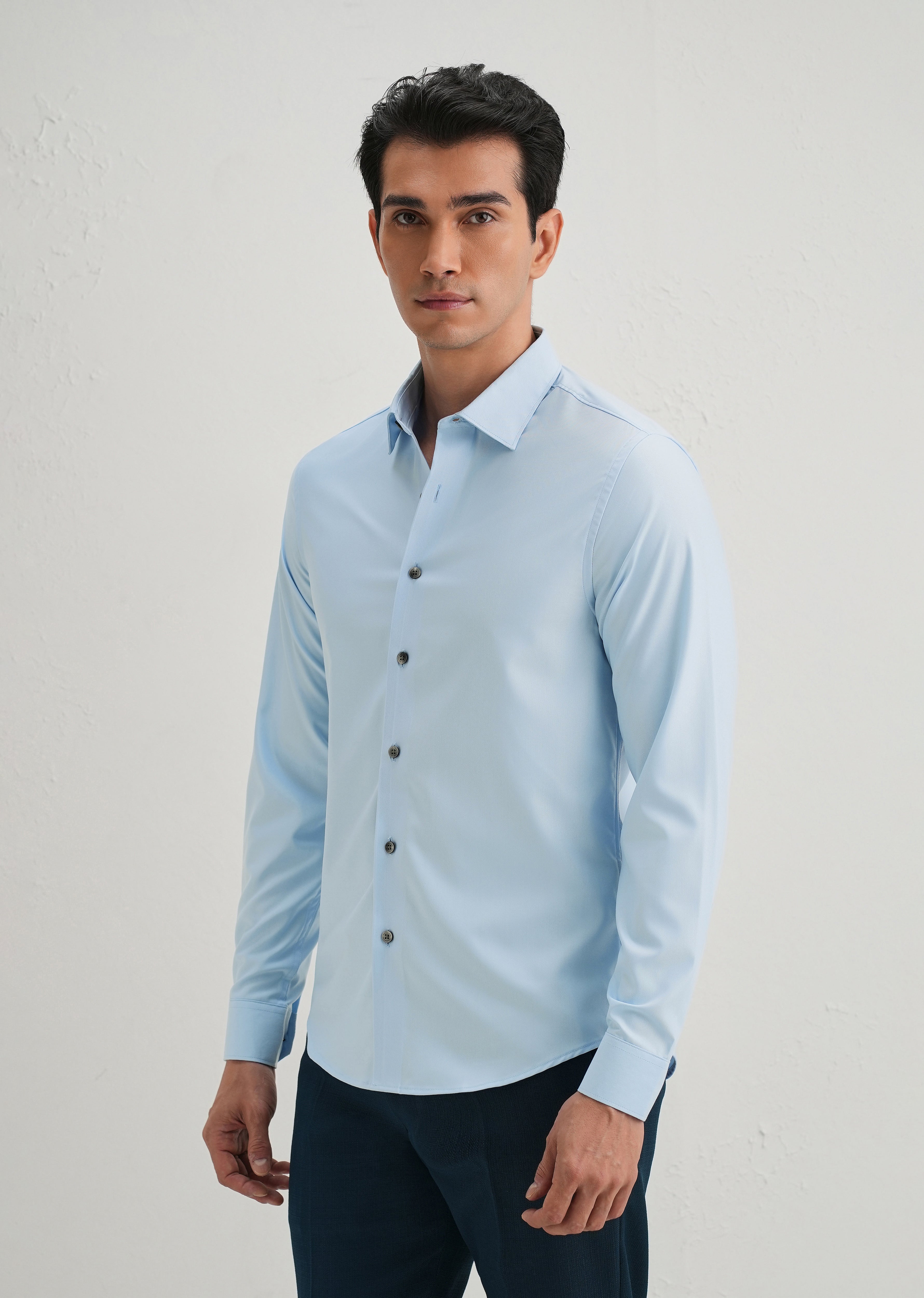 Sky Blue Stitchless Placket Plain Shirt