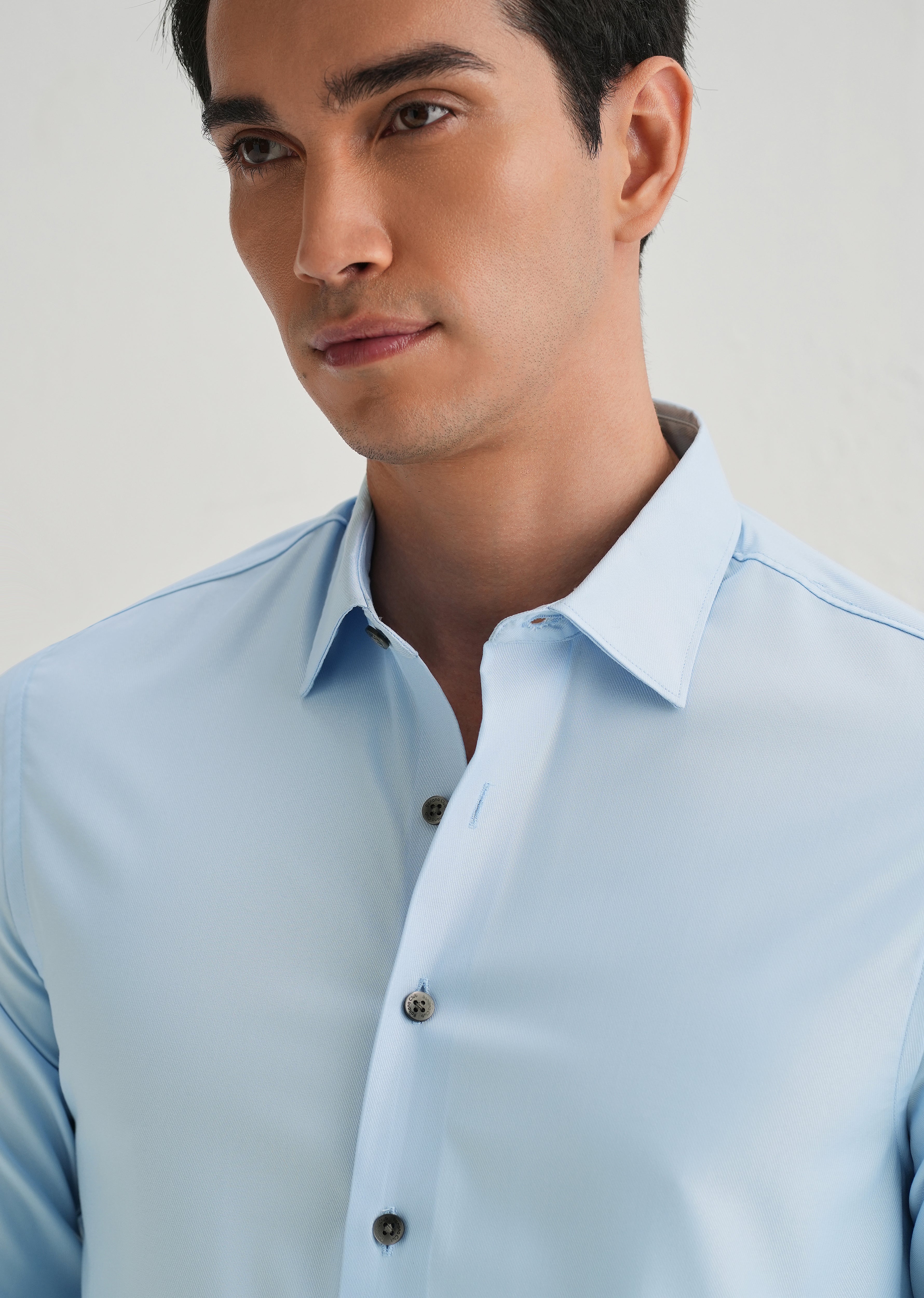 Sky Blue Stitchless Placket Plain Shirt