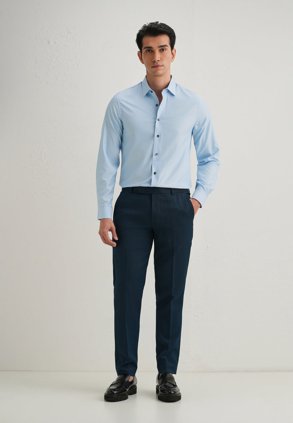 Sky Blue Stitchless Placket Plain Shirt