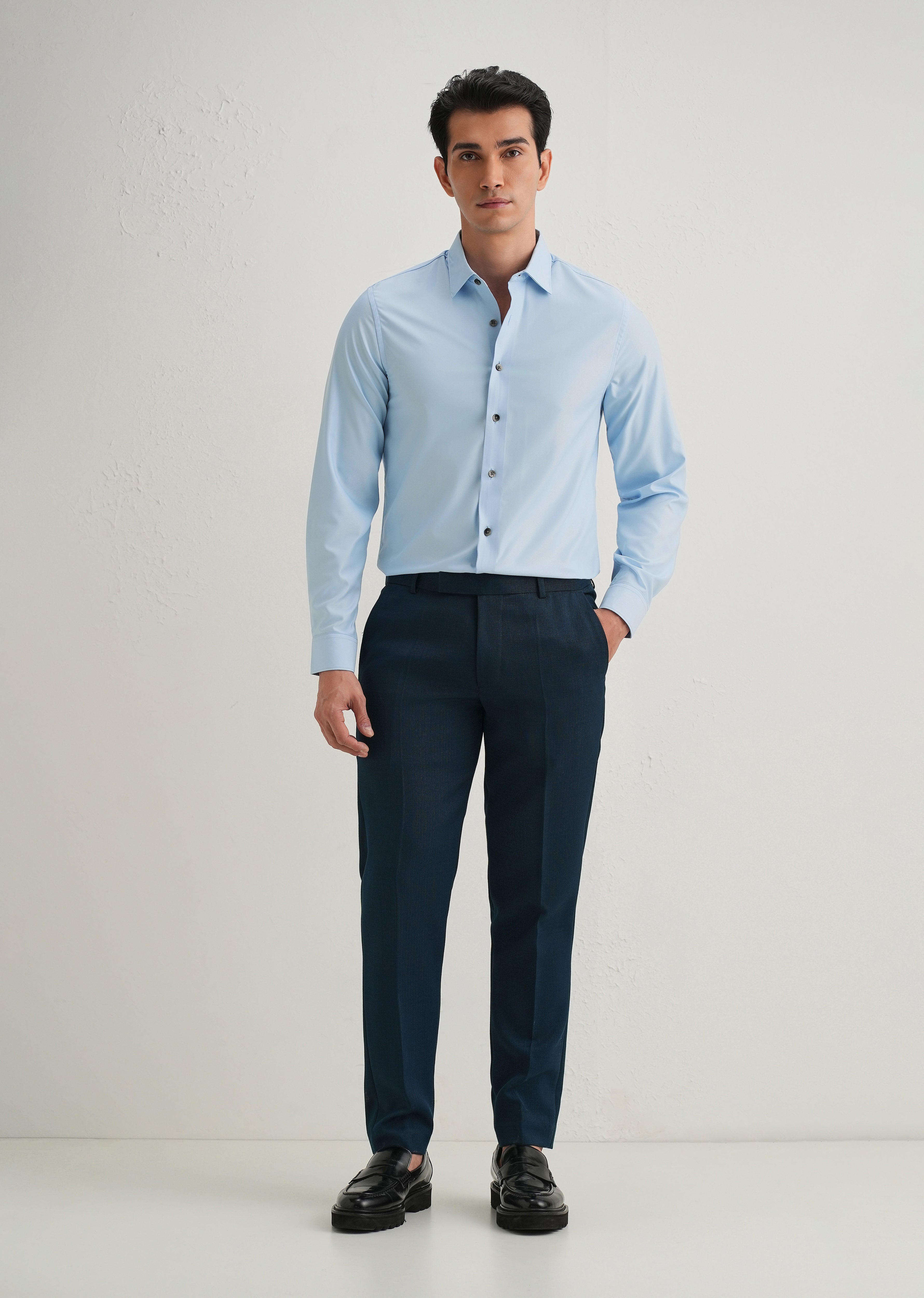 Sky Blue Stitchless Placket Plain Shirt