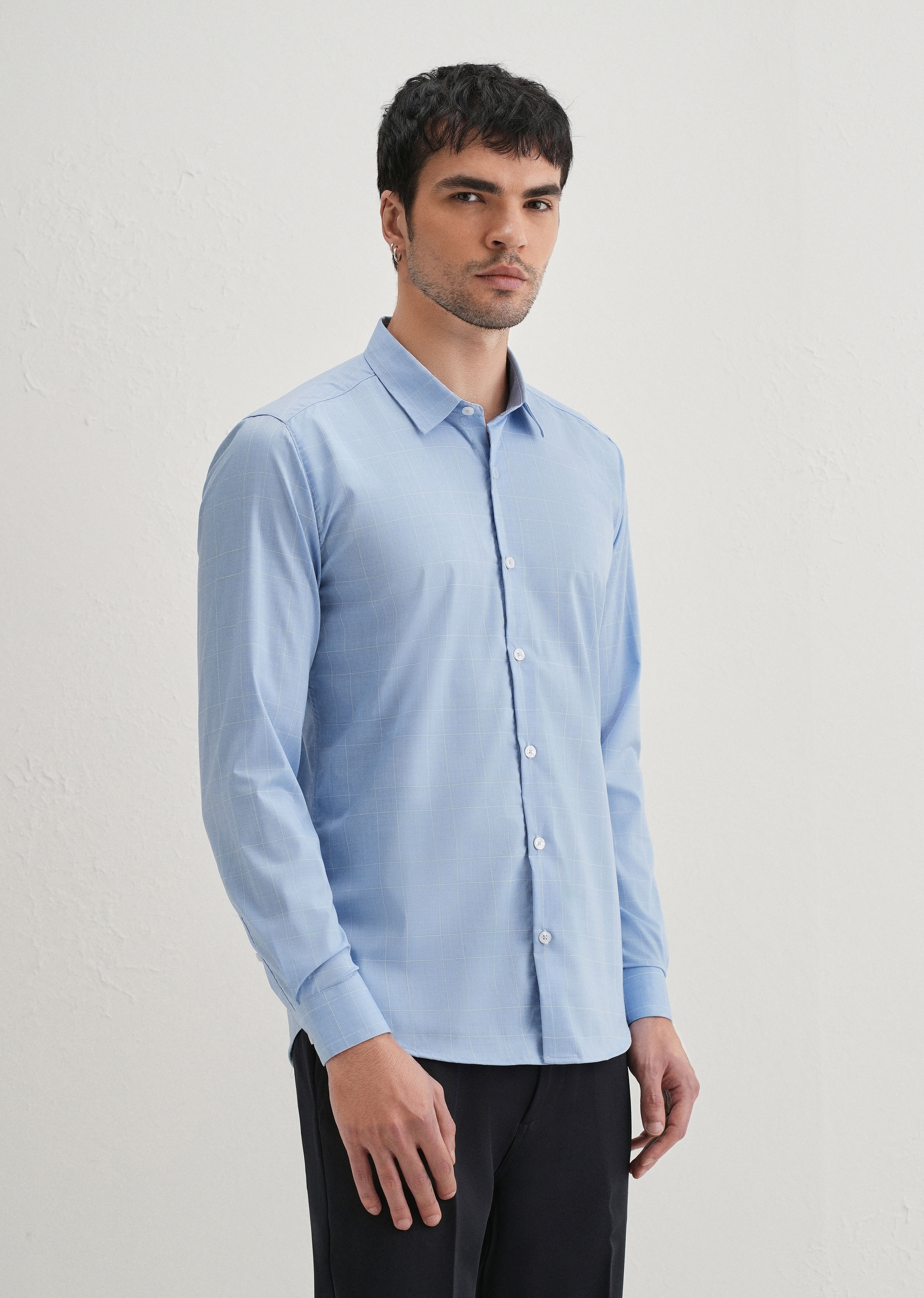 Sky Blue Windowpane Check Shirt