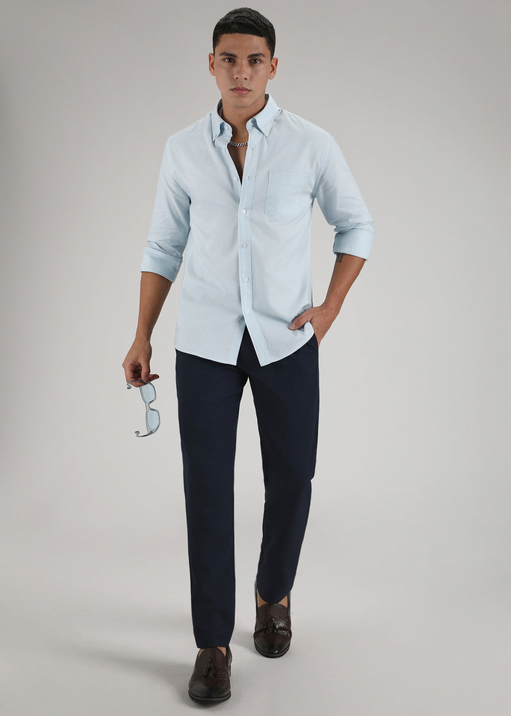 Sky Blue Plain Cotton Oxford Shirt