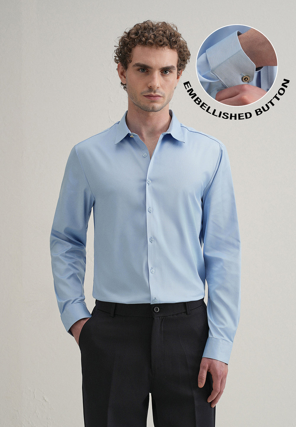 Sky Blue Plain Stitchless Placket Shirt
