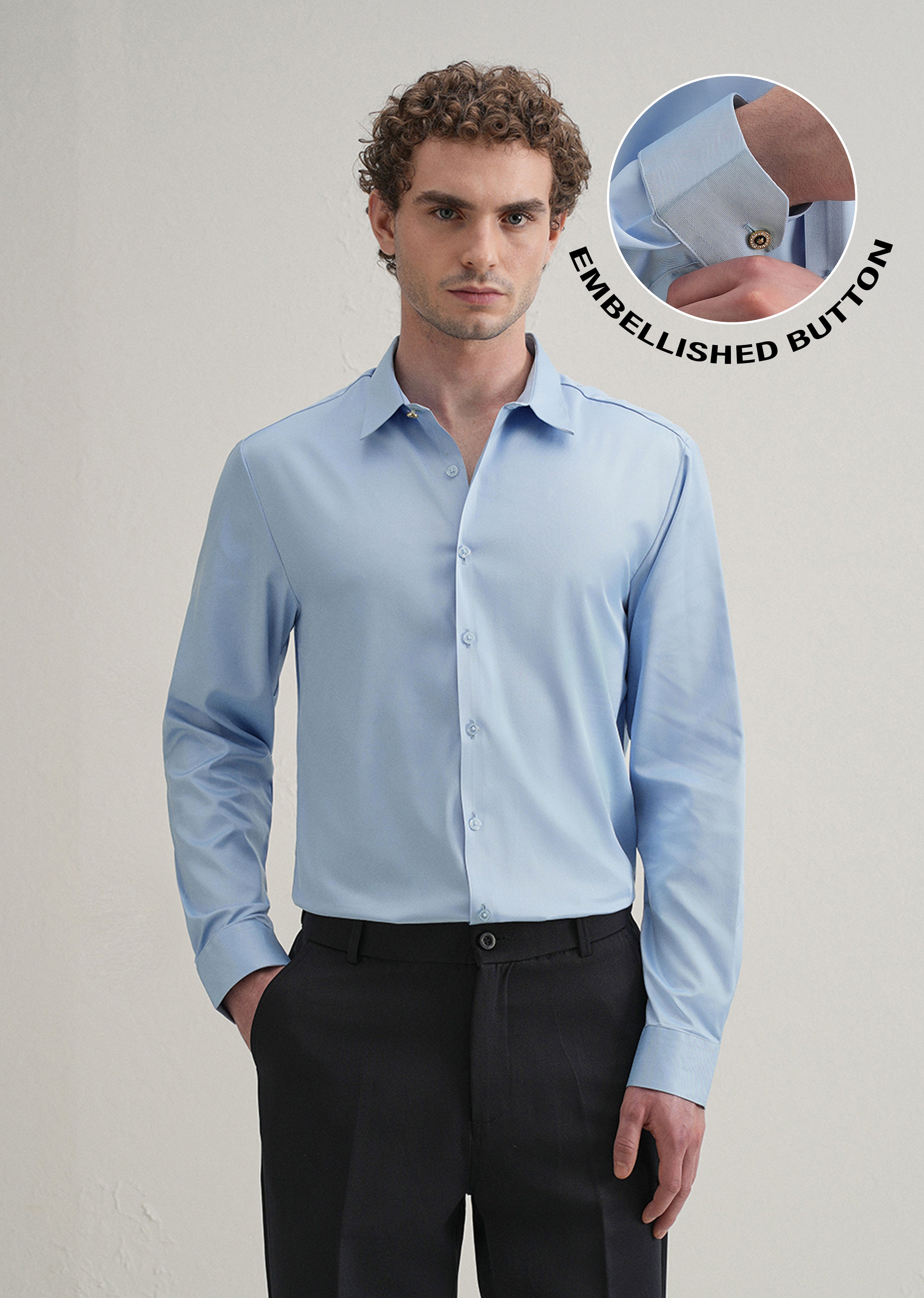 Sky Blue Plain Stitchless Placket Shirt