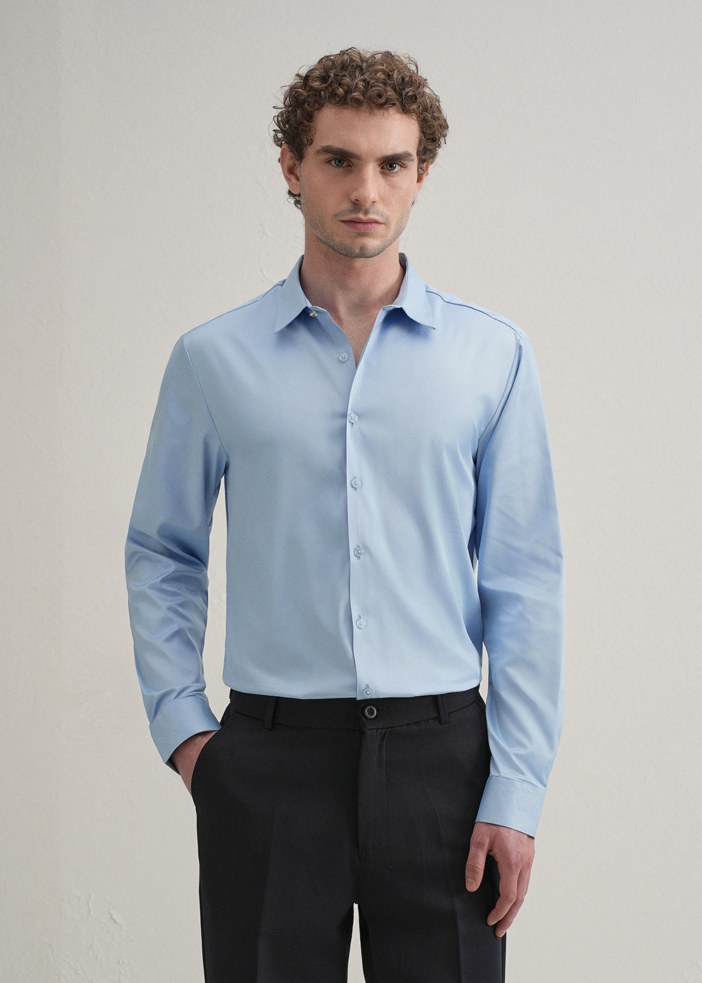 Sky Blue Plain Stitchless Placket Shirt