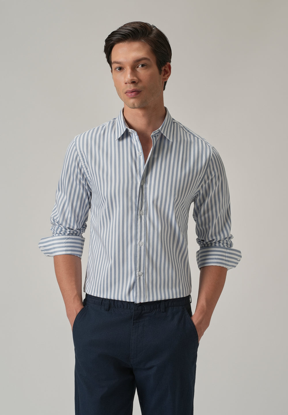 Sky Blue Satin Pin Stripe Shirt