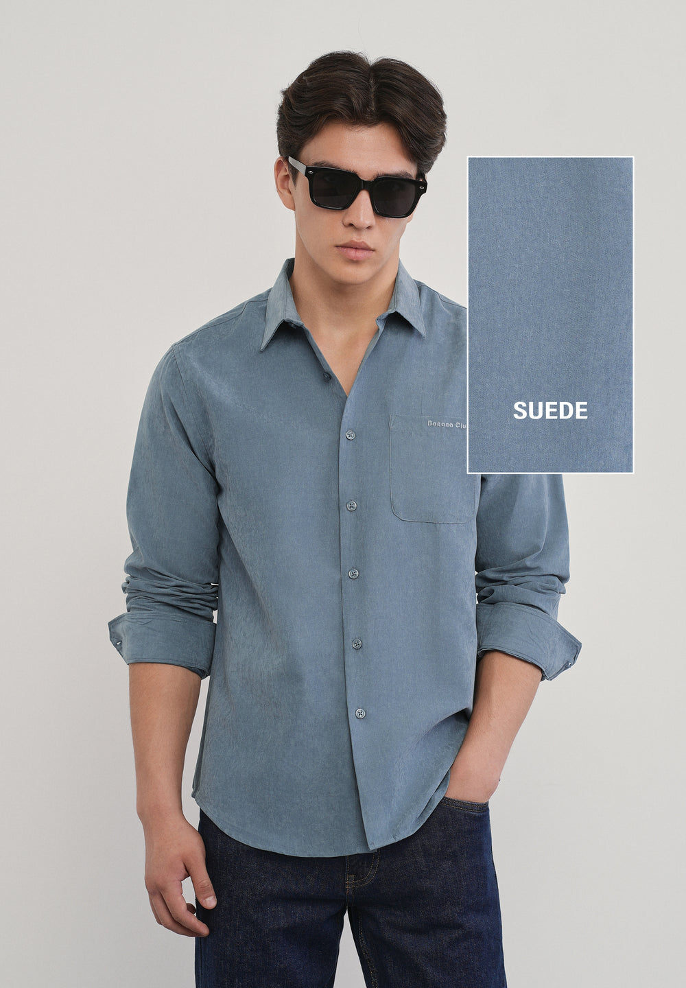 Slate Blue Suede Plain Shirt