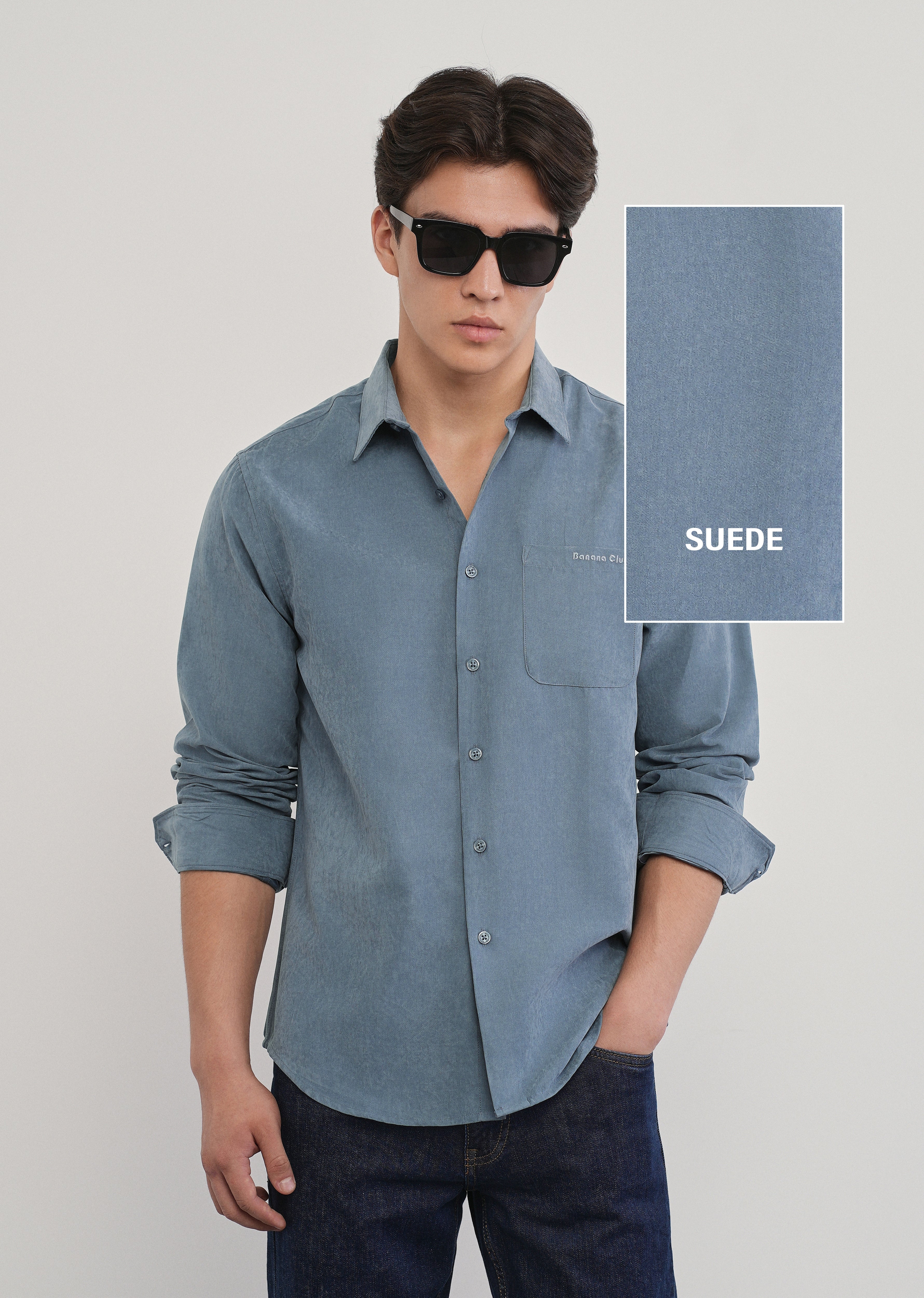 Slate Blue Suede Plain Shirt