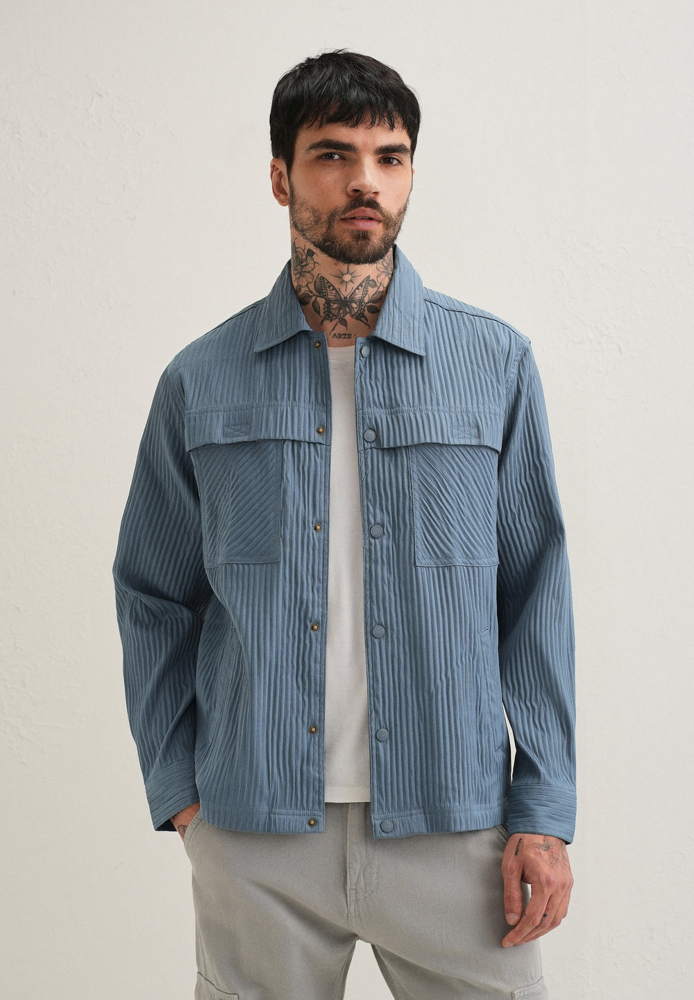 Slate Blue Textured Utility Shacket