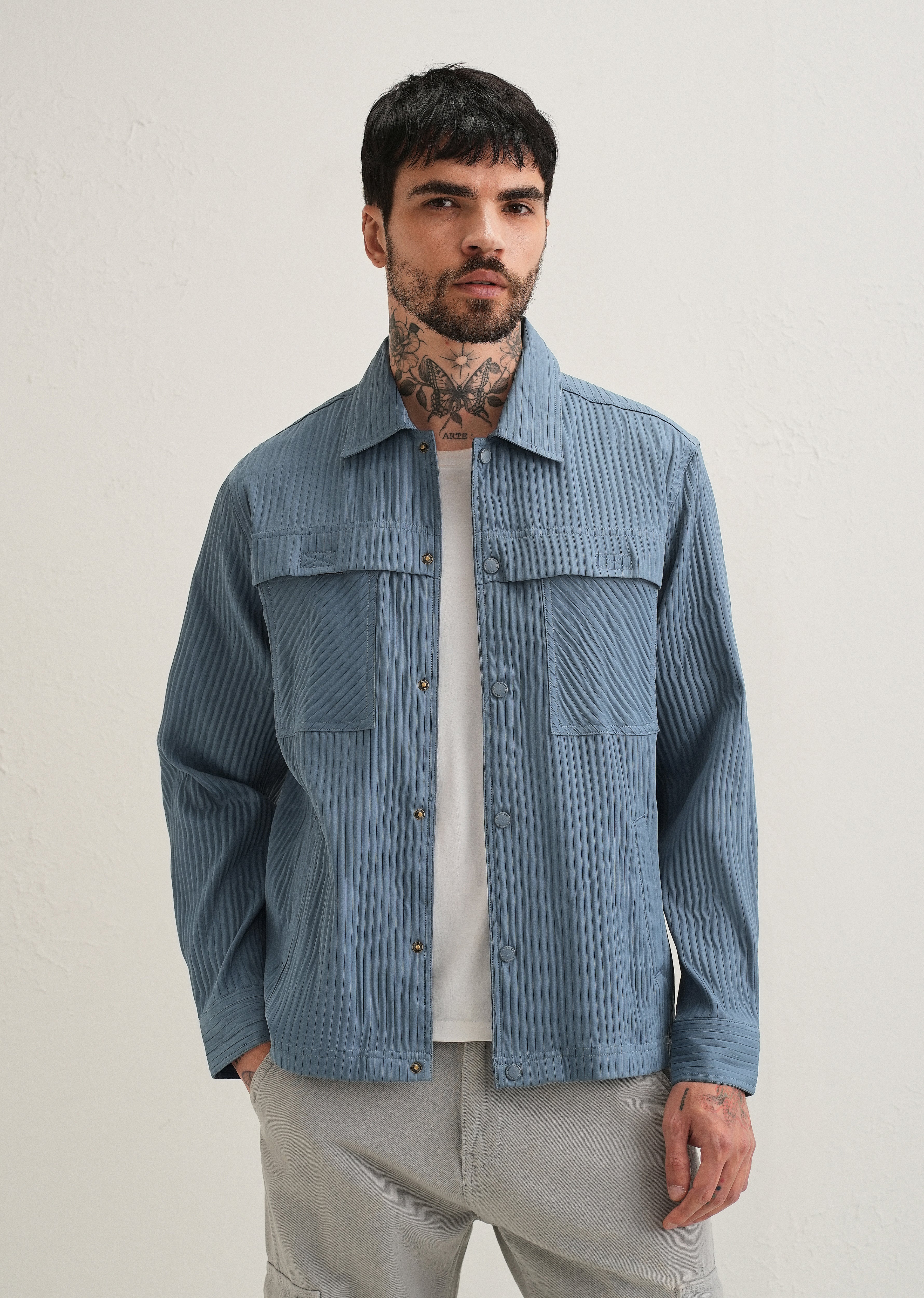 Slate Blue Textured Utility Shacket