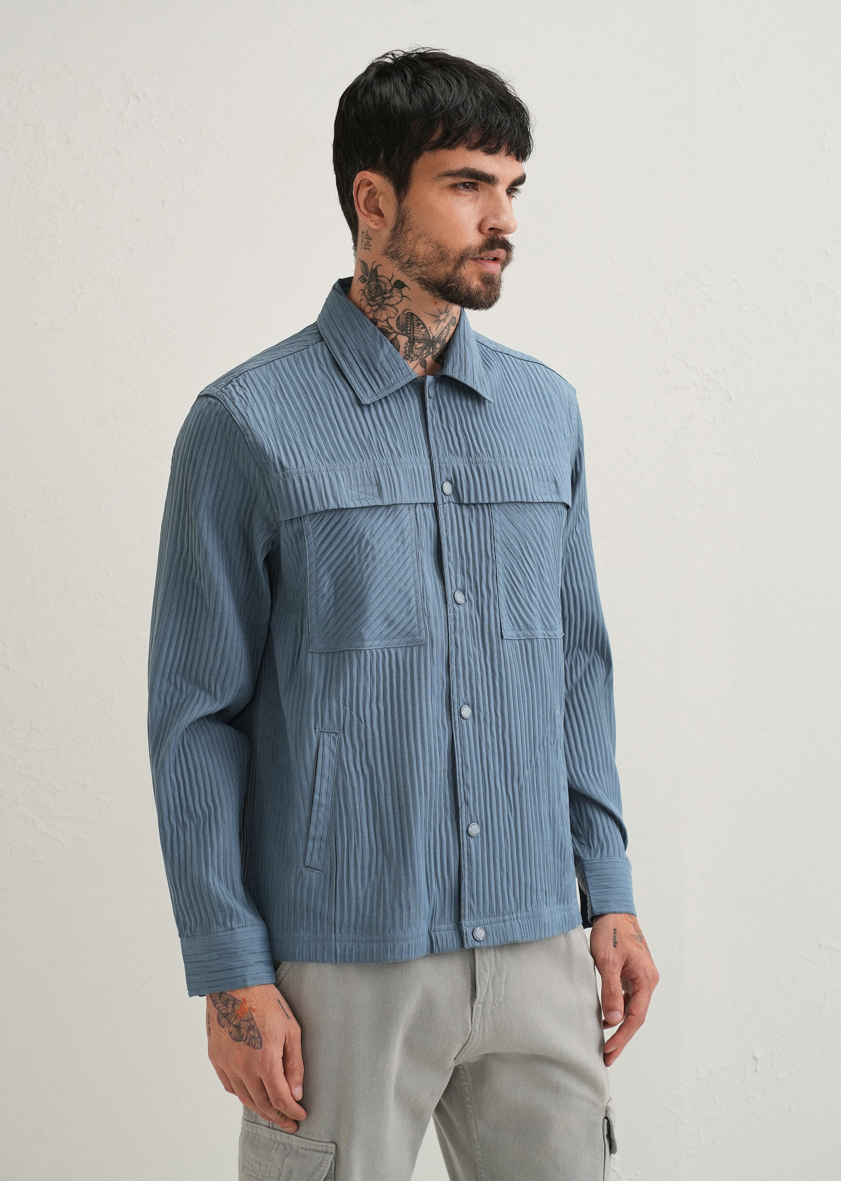 Slate Blue Textured Utility Shacket