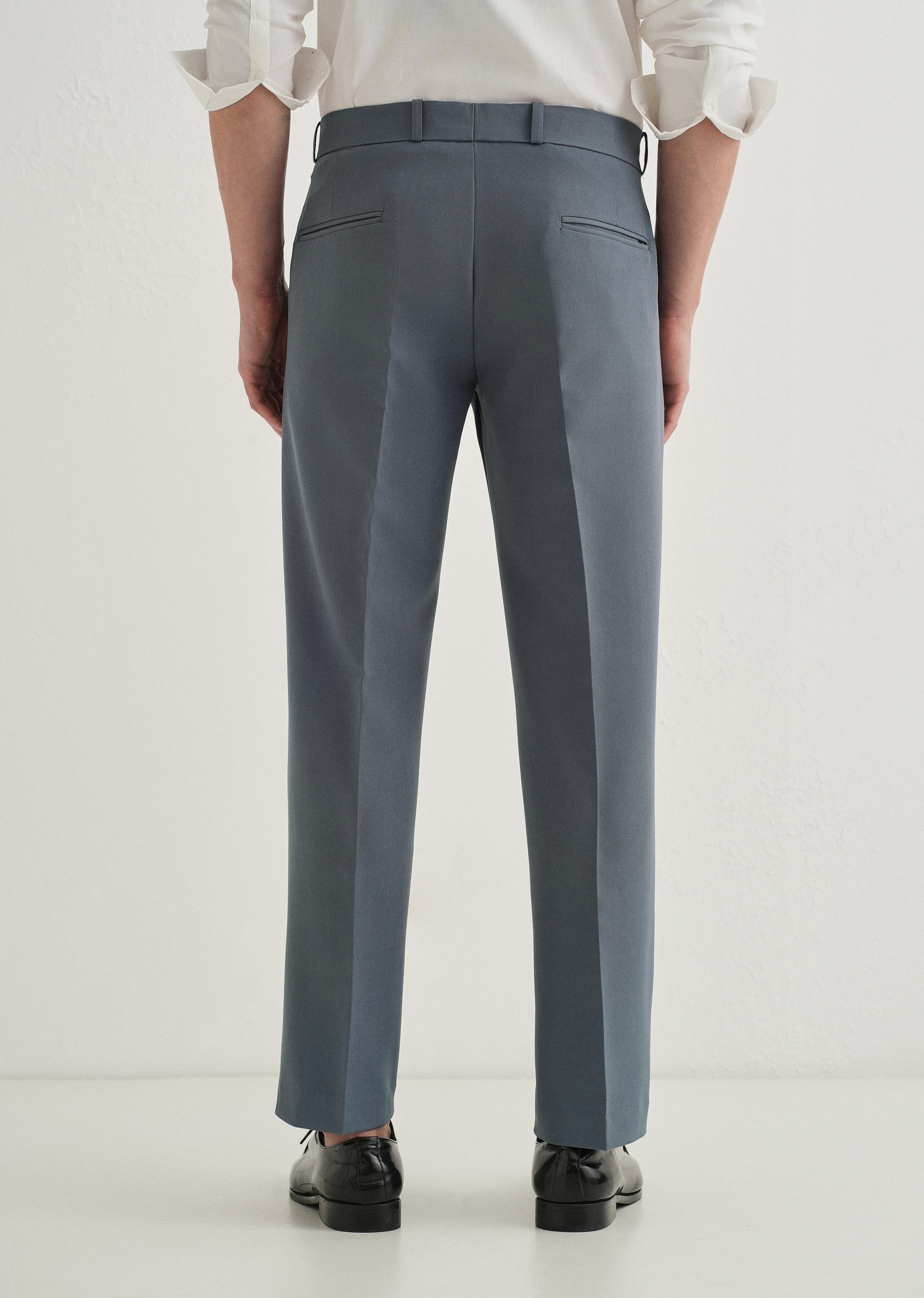 Slate Grey Button-Tab Pleat Trouser