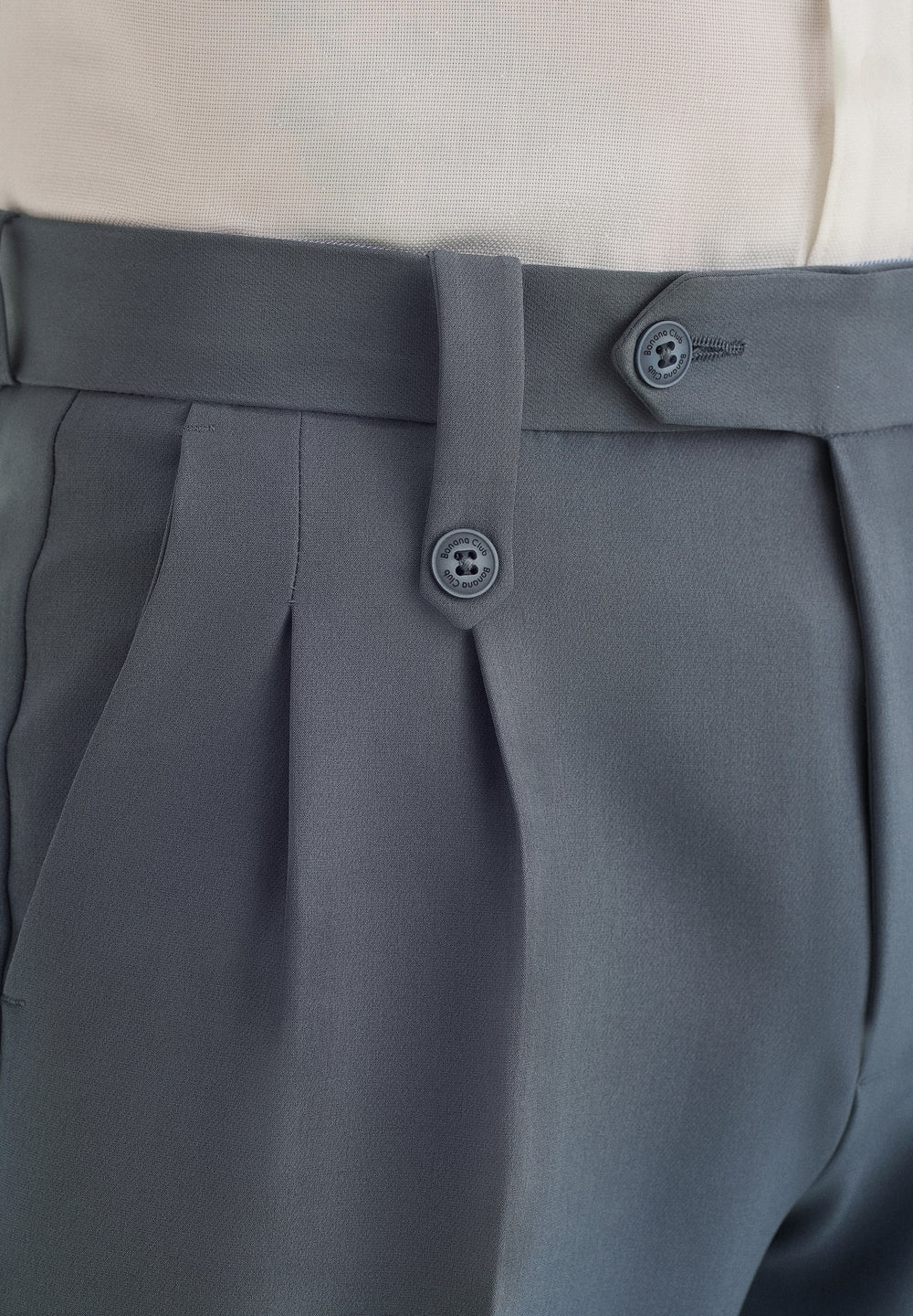 Slate Grey Button-Tab Pleat Trouser