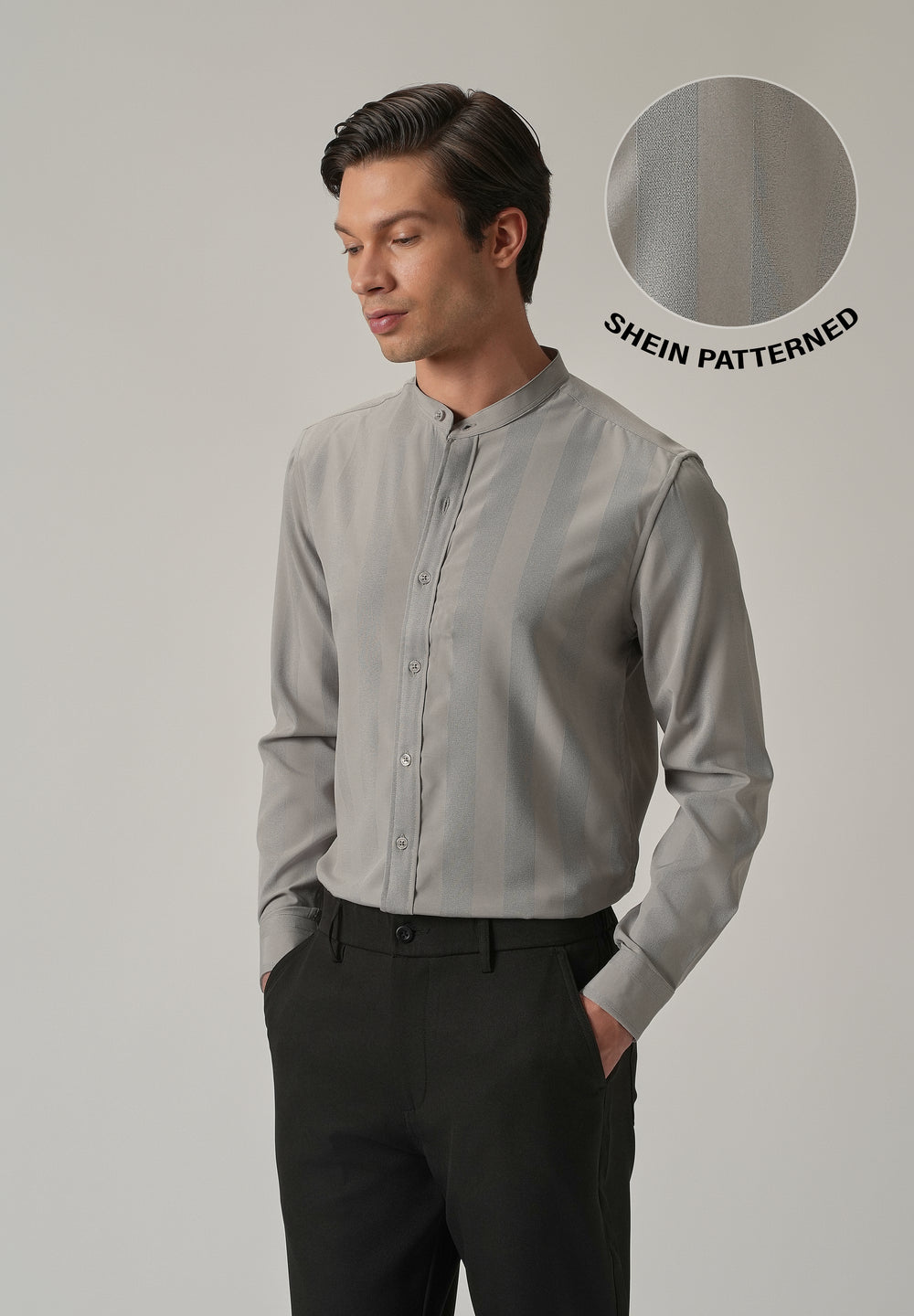 Slate Grey Plain Shein Patterned Shirt