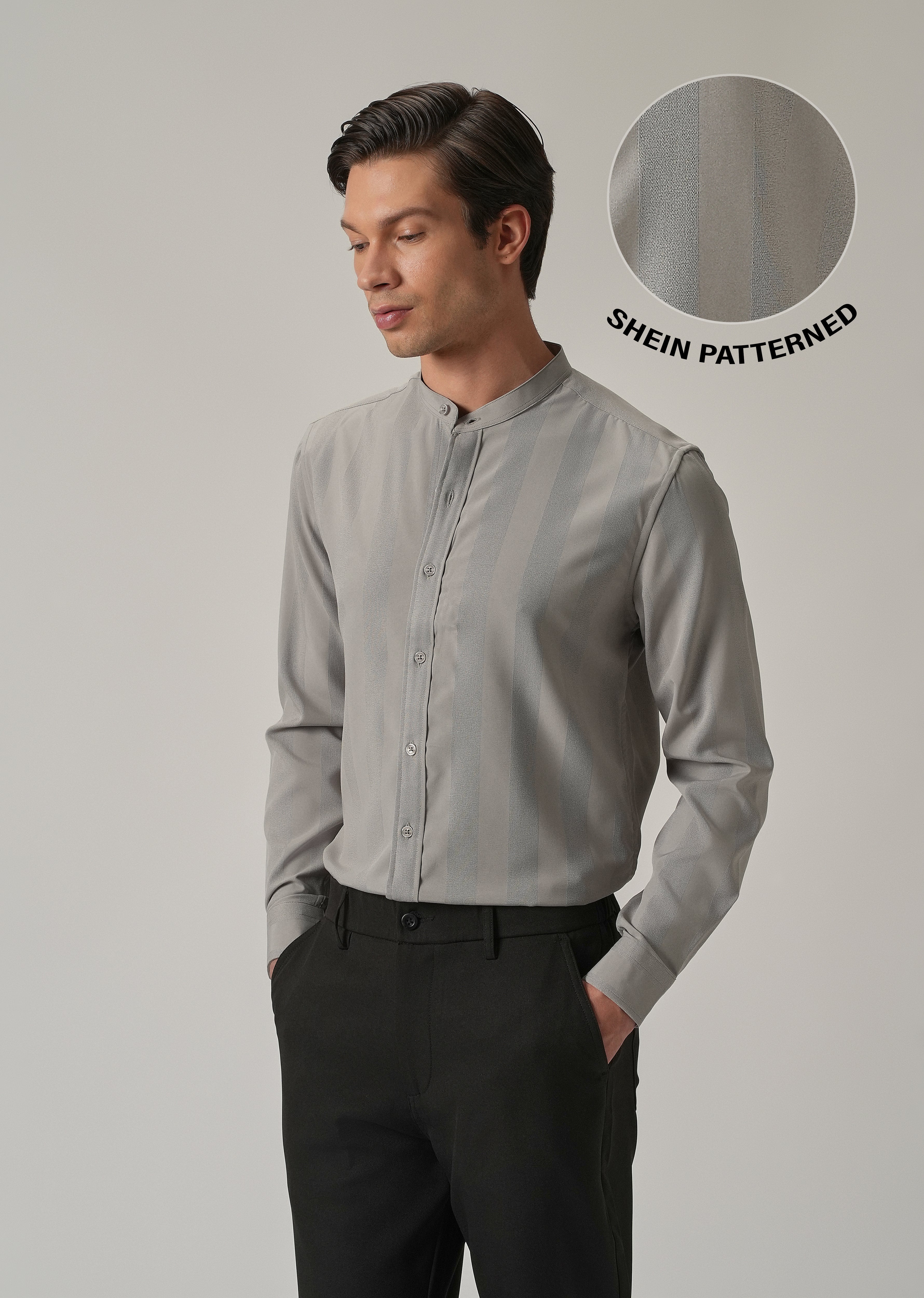 Slate Grey Plain Shein Patterned Shirt