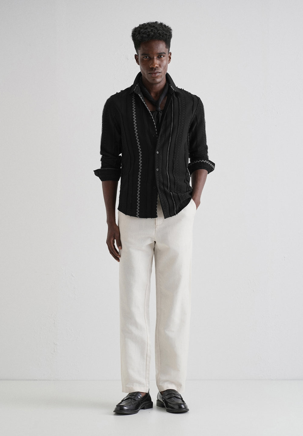 Sleek Black Vertical Chevron Striped Shirt